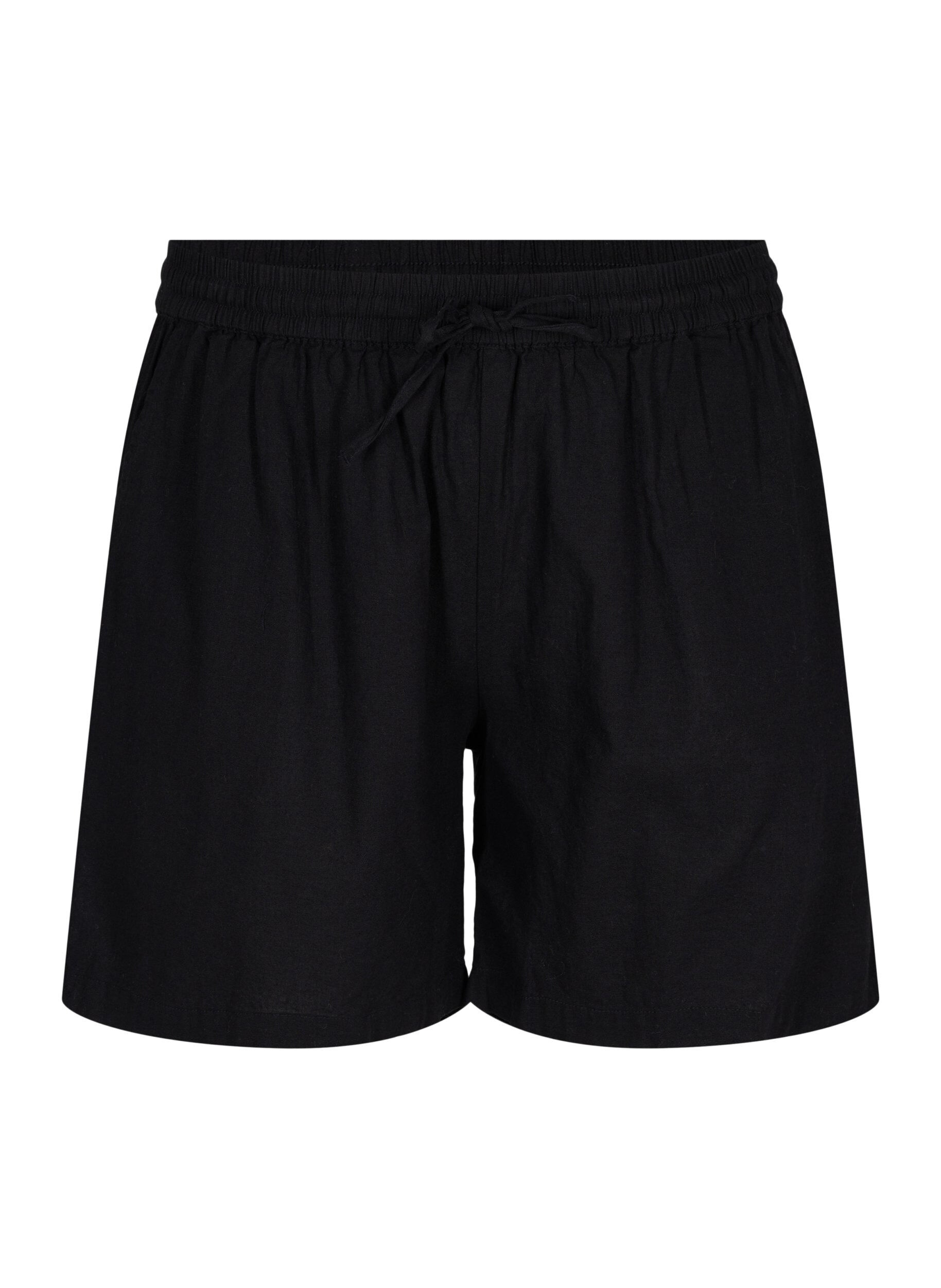 Zizzi Lockere Shorts aus einer Baumwollmischung mit Leinen, Black, Packshot image number 0