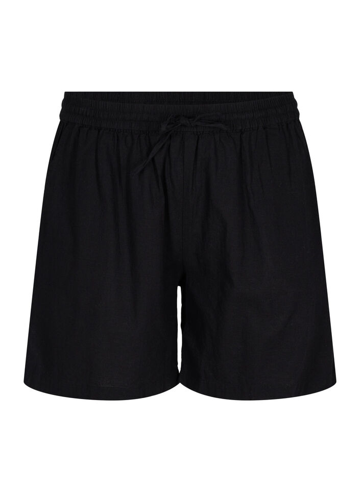 Short ample en coton mélangé avec du lin, Black, Packshot image number 0