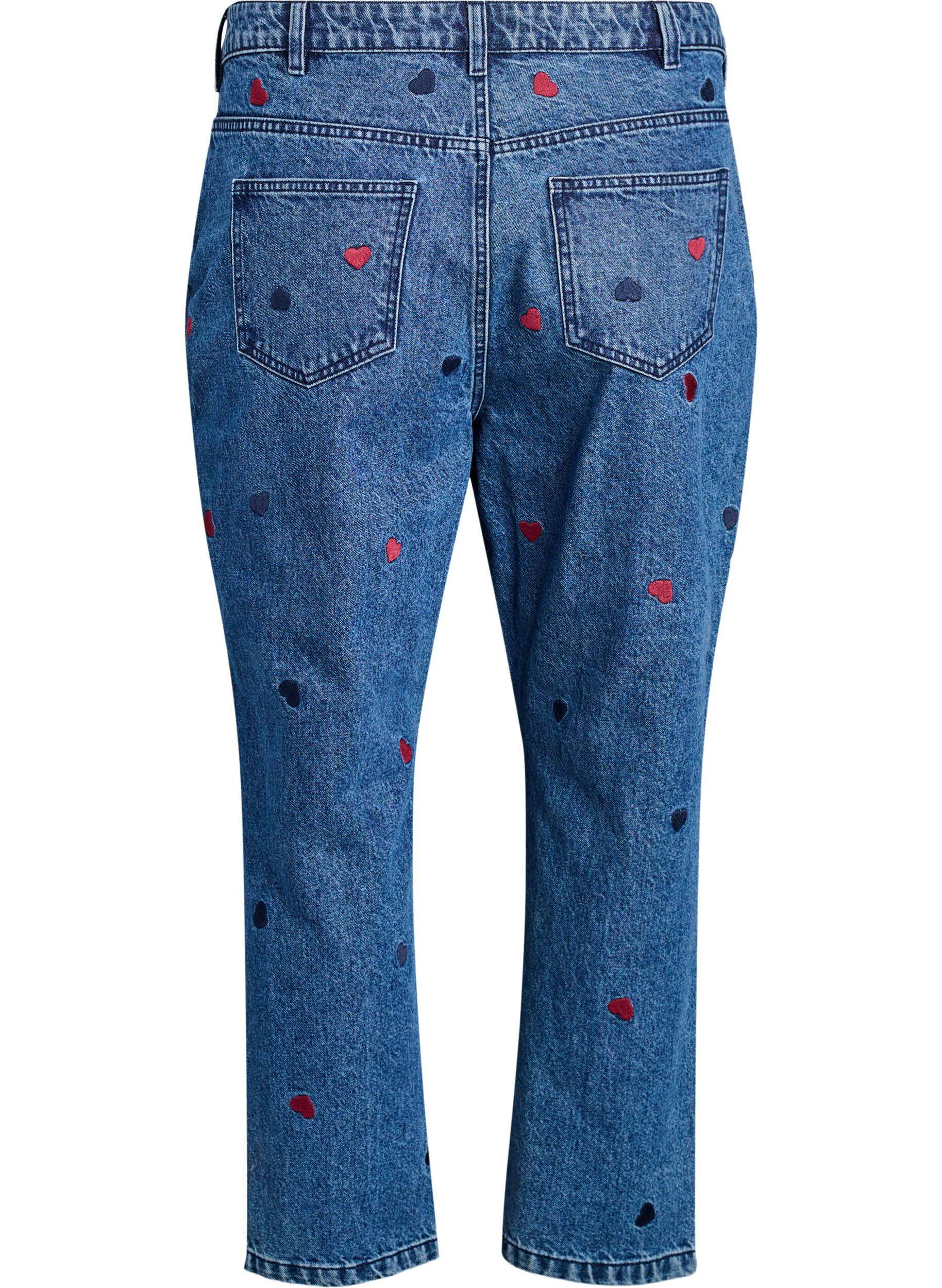 Zizzi Jeans Mille coupe Mom avec broderies, Bleu, Packshot image number 1