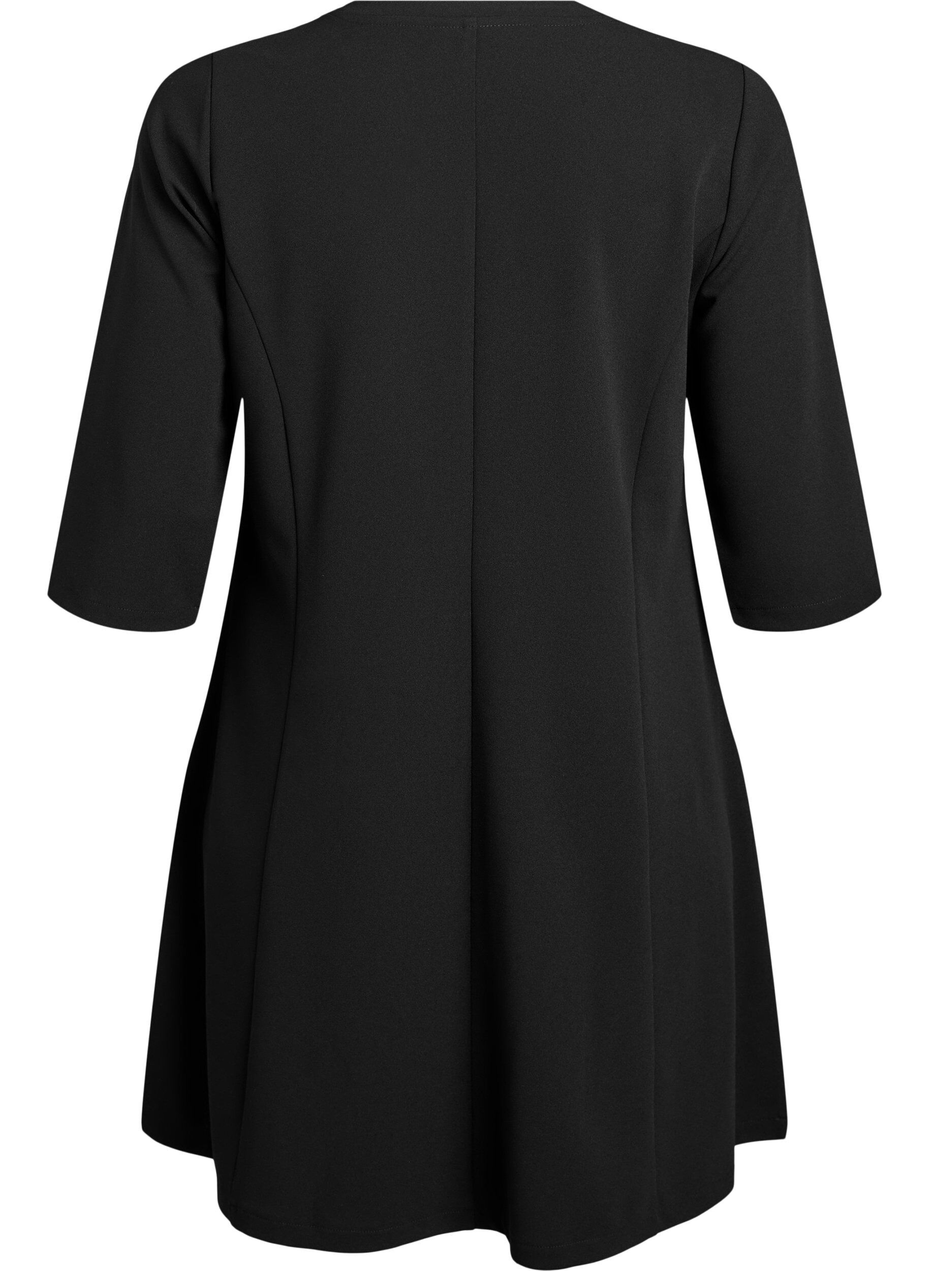 Zizzi Robe courte en jersey &agrave; coupe &eacute;vas&eacute;e et manches 3/4, Noir, Packshot image number 1