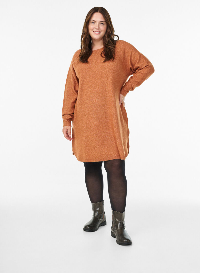 Strickkleid mit Rundhalsausschnitt, Orange, Model image number 1