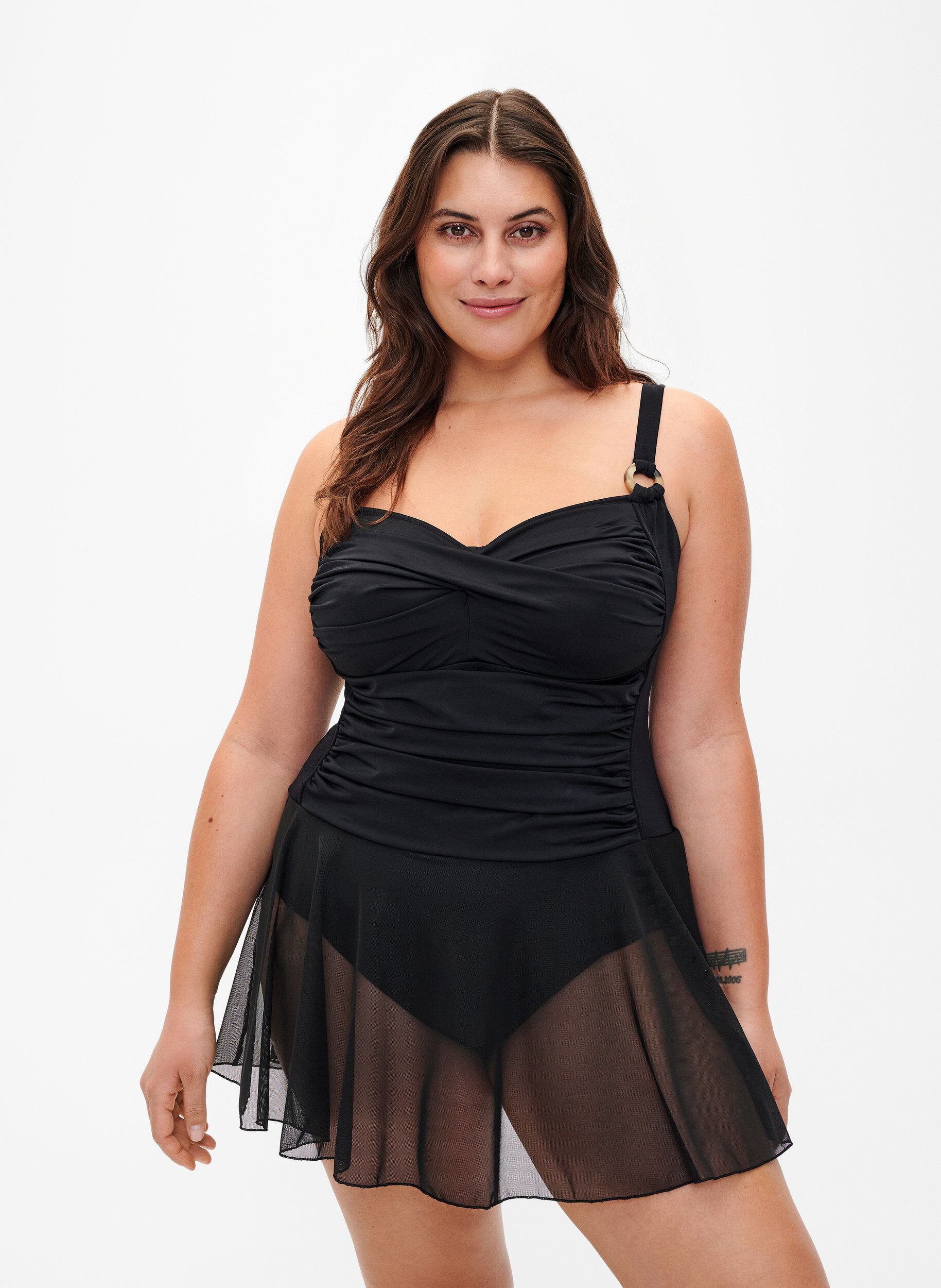 Zizzi Badekleid mit Drapierung und Rock, Black, Model image number 0