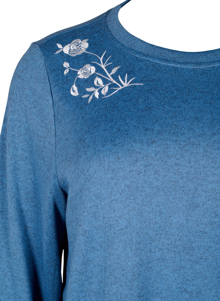 Chemisier avec broderie florale et manches 3/4, Copen Blue Melange, Packshot image number 2