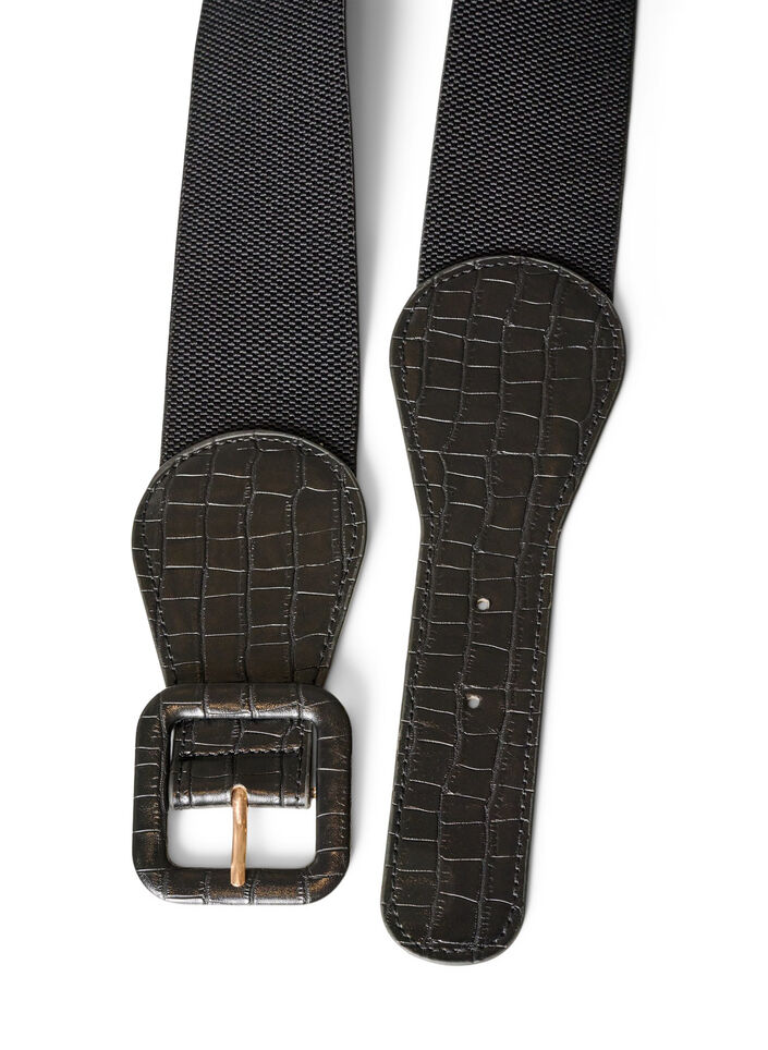 Elastischer Tailleng&uuml;rtel mit Kroko-Detail, Schwarz, Packshot image number 1