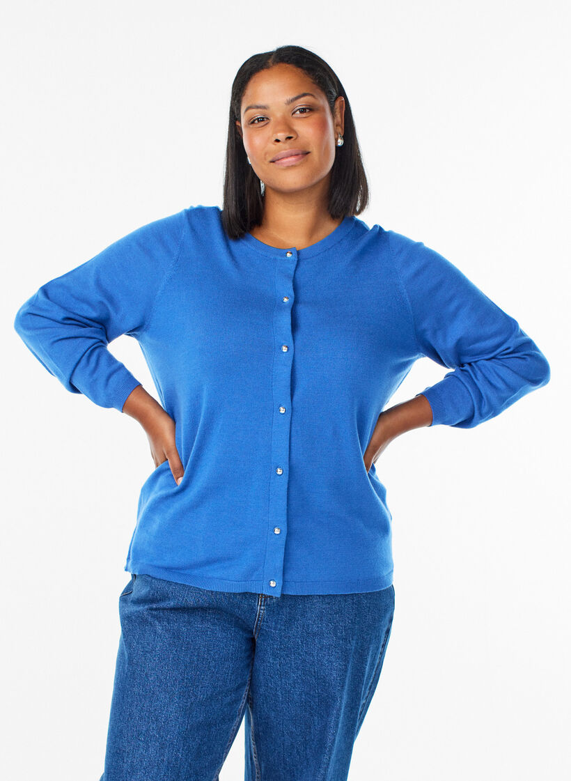 Cardigan mit runden Kn&ouml;pfen, Blau, Model image number 0