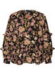 Bluse mit Blumenprint und R&uuml;schendetails, Schwarz, Packshot image number 0