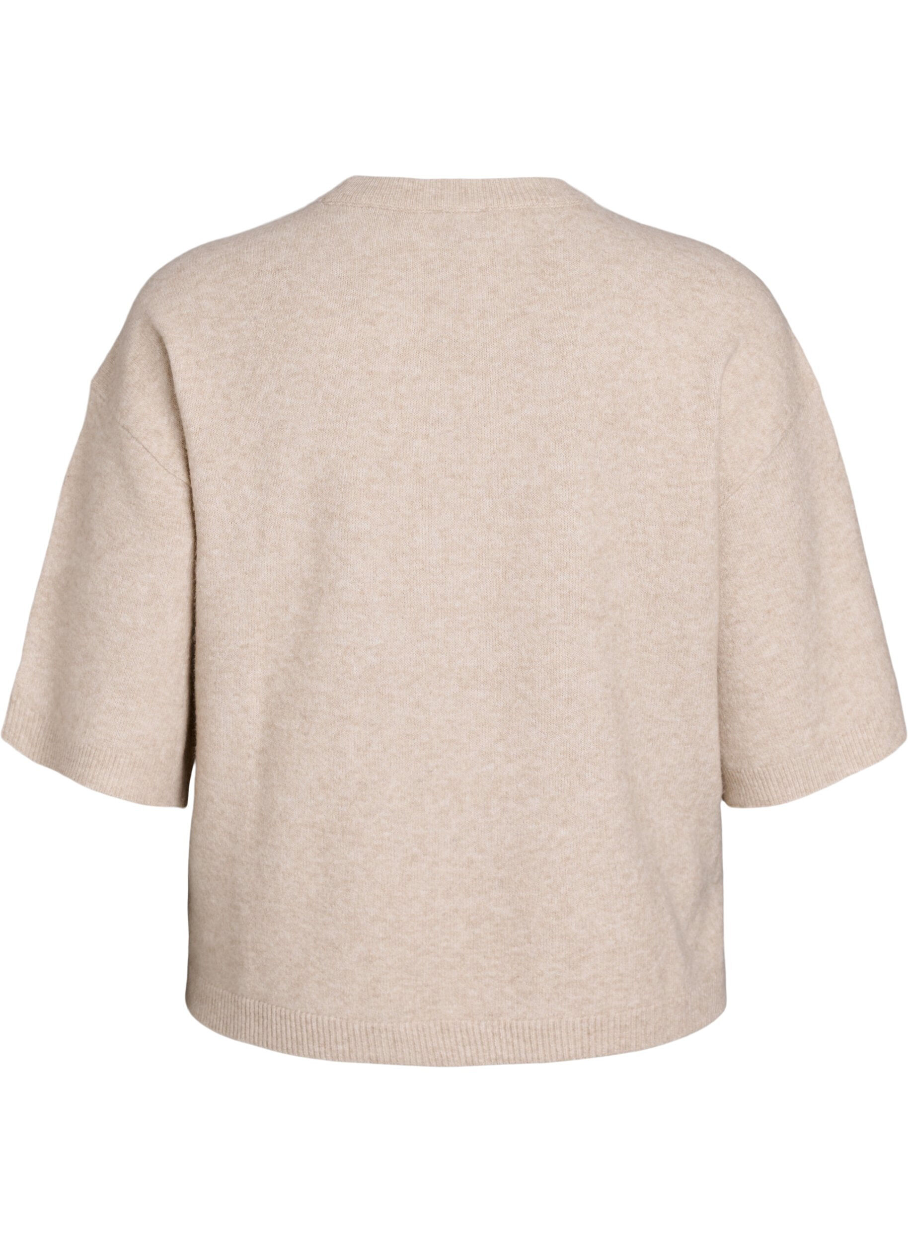 Zizzi Locker sitzende Strickshirt mit kurzen &Auml;rmeln, Beige, Packshot image number 1