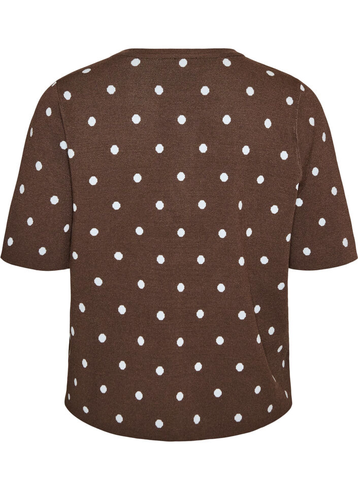 Blouse en maille &agrave; manches courtes &agrave; pois, Marron, Packshot image number 1
