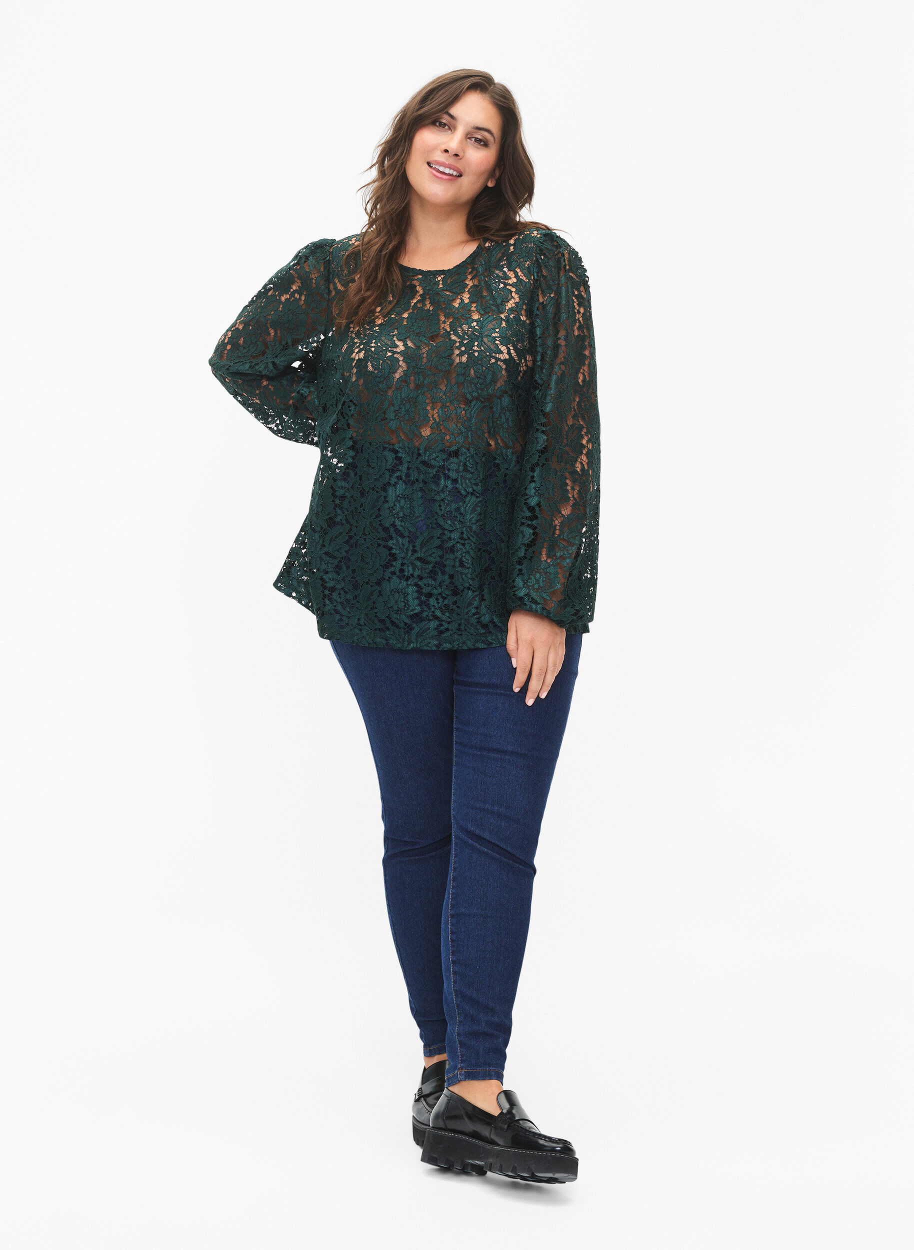 Zizzi FLASH &ndash; Blouse en dentelle &agrave; manches longues, Scarab, Model image number 2