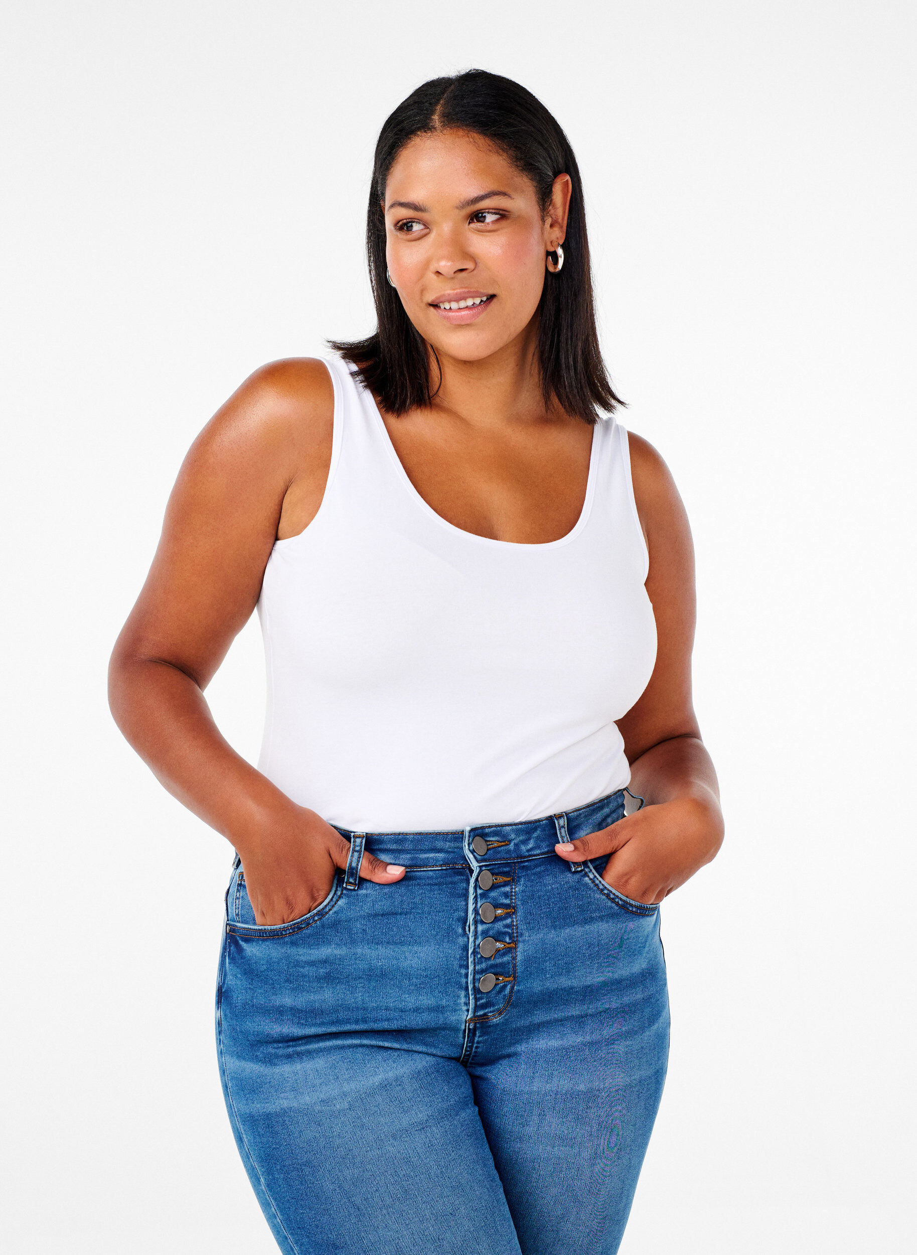 Haut basique en coton, Blanc, Model