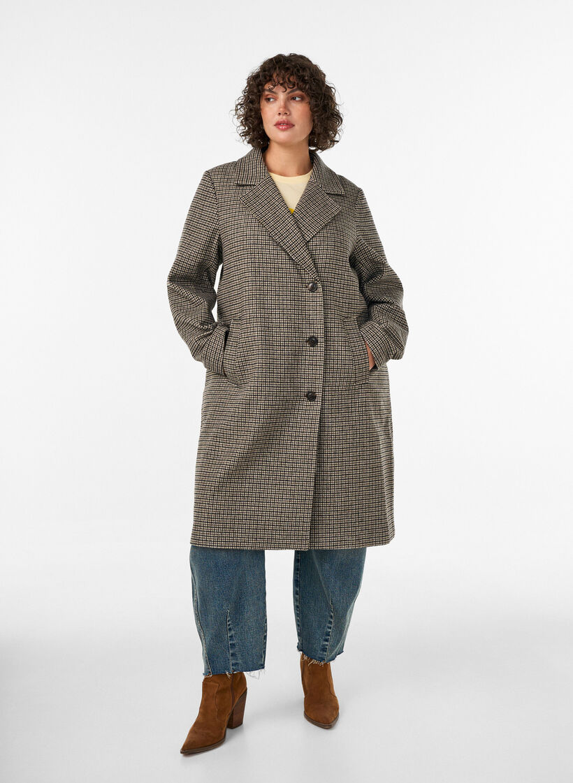 Manteau mi-long &agrave; carreaux, Marron, Model image number 3