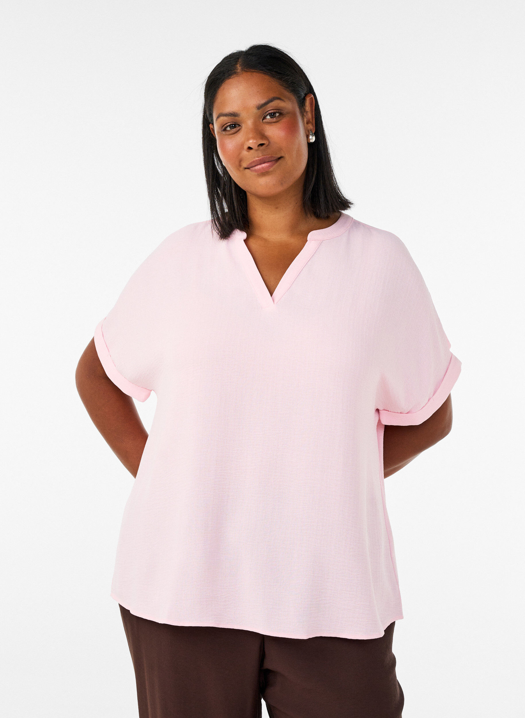ZizziLockere Bluse mit kurzen &Auml;rmeln, Rot, Model image number 0