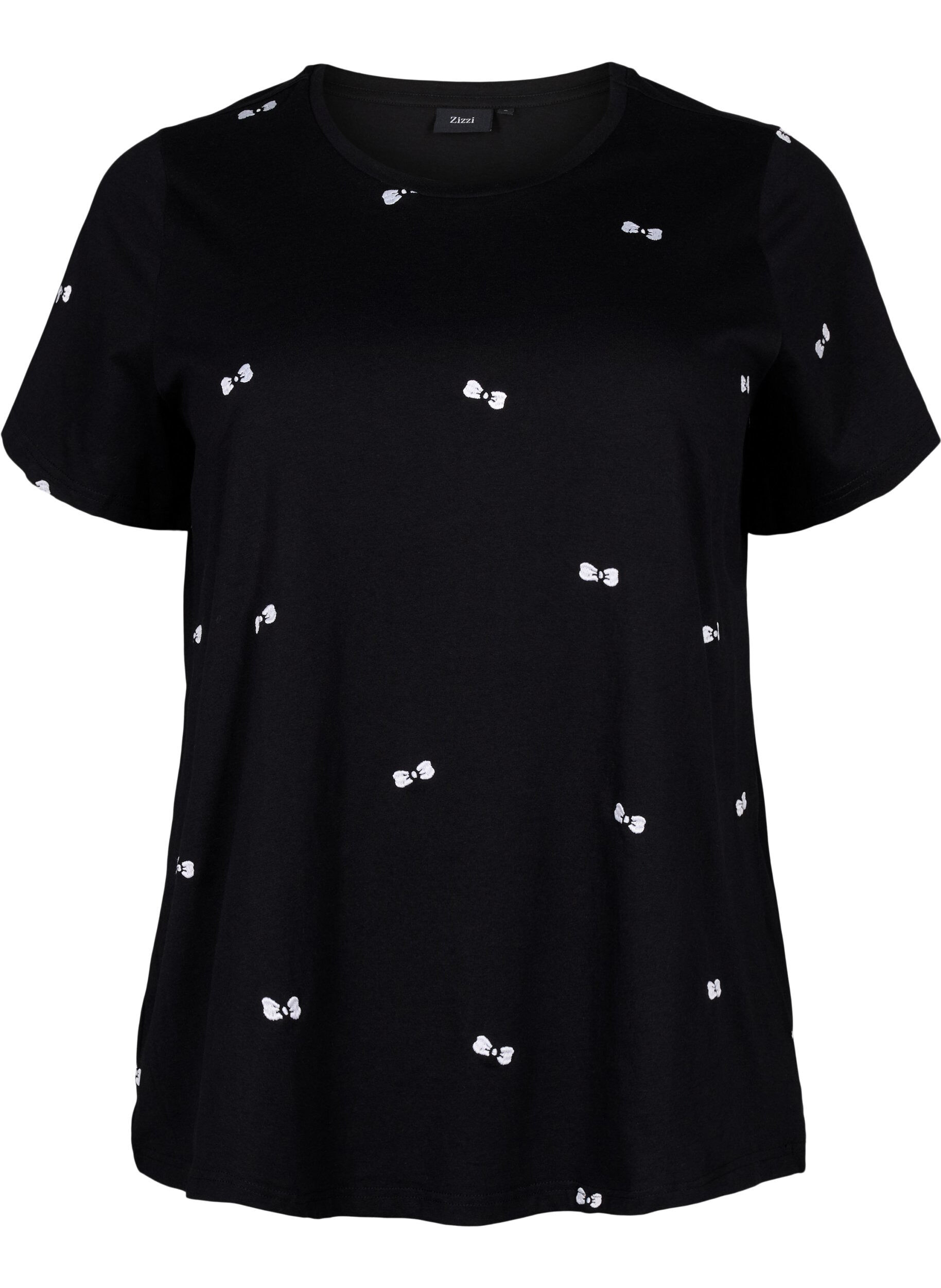 Zizzi T-shirt en coton biologique avec des n&oelig;uds, Black W. Bow Emb. , Packshot image number 0