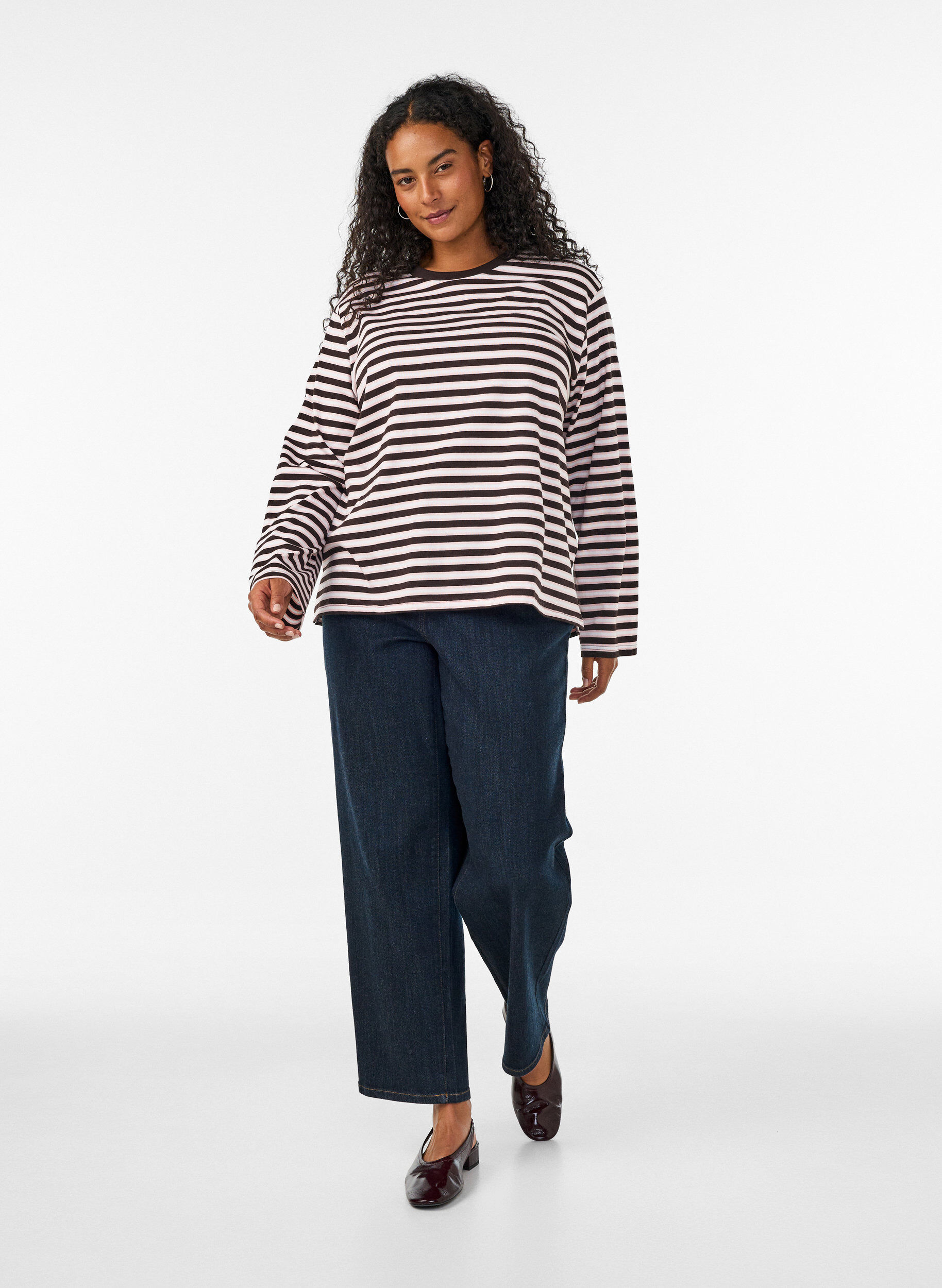 ZizziBasic t-shirt with long sleeves, Pink, Model image number 1