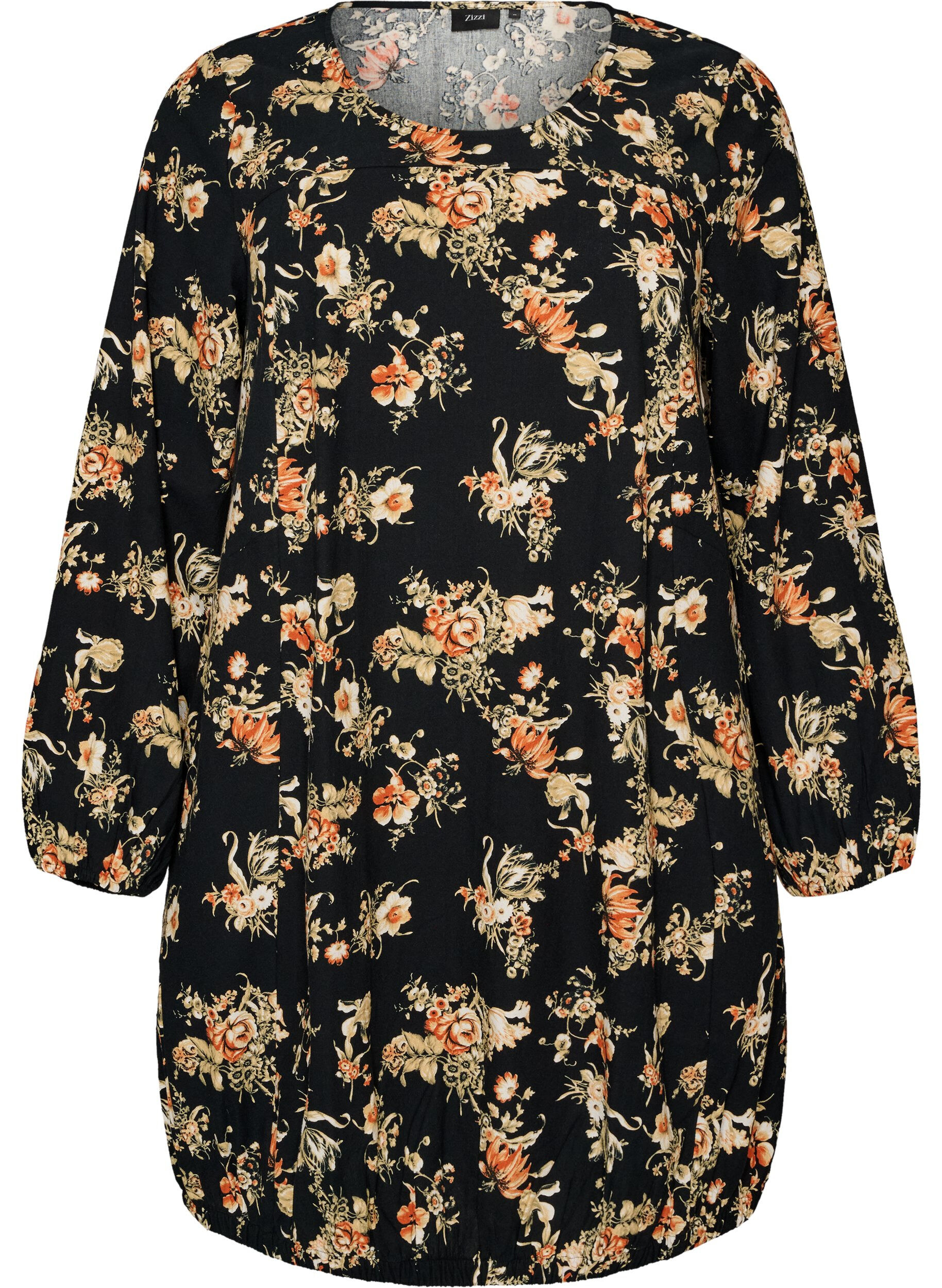 Robe courte en coton avec un ourlet &eacute;lastique et des manches longues