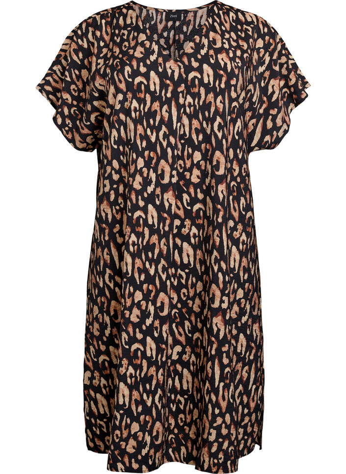 Kleid aus Viskose mit V-Ausschnitt, Schwarz, Packshot image number 0