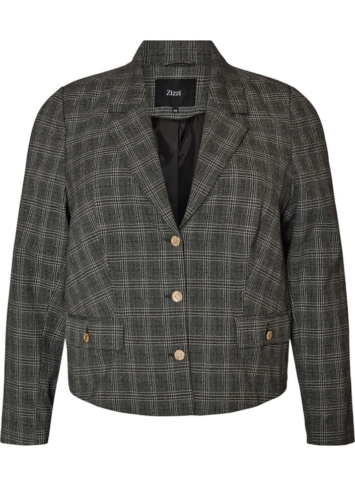 Blazer court &agrave; carreaux, Gris anthracite, Packshot image number 0