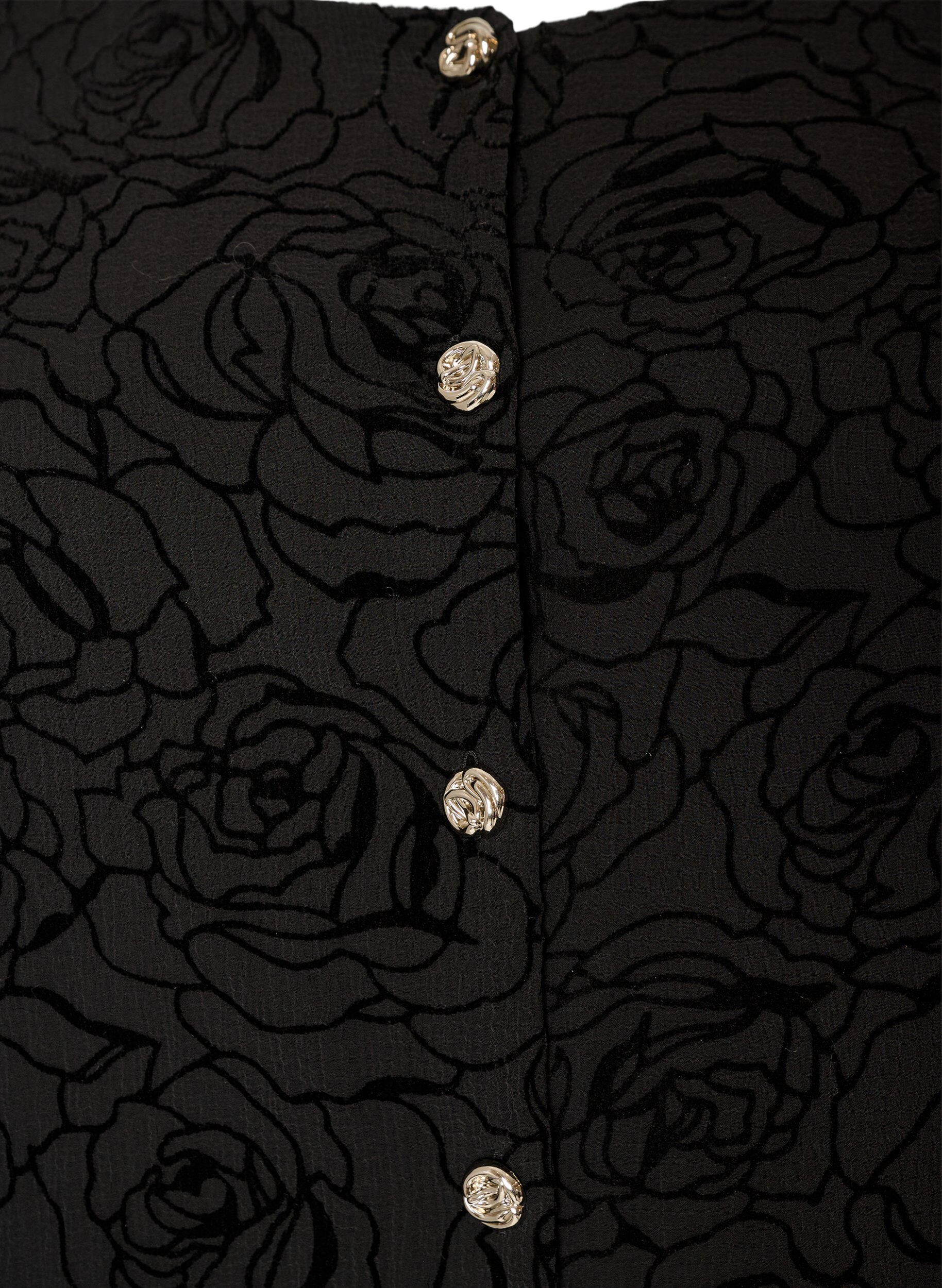 ZizziRobe courte avec imprim&eacute; roses et boutons, Noir, Packshot image number 2