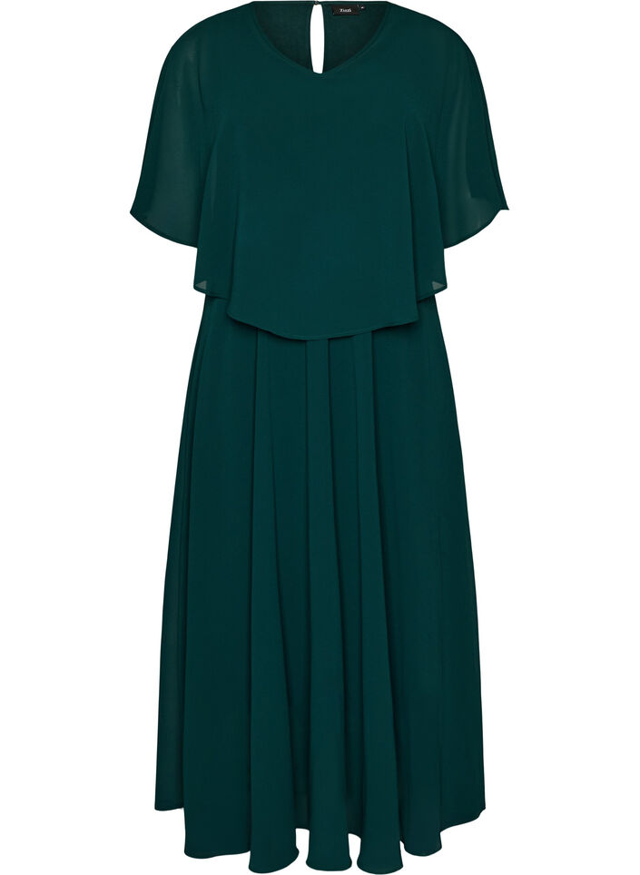 Robe longue &agrave; manches courtes, coupe &eacute;vas&eacute;e, Vert fonc&eacute;, Packshot image number 0