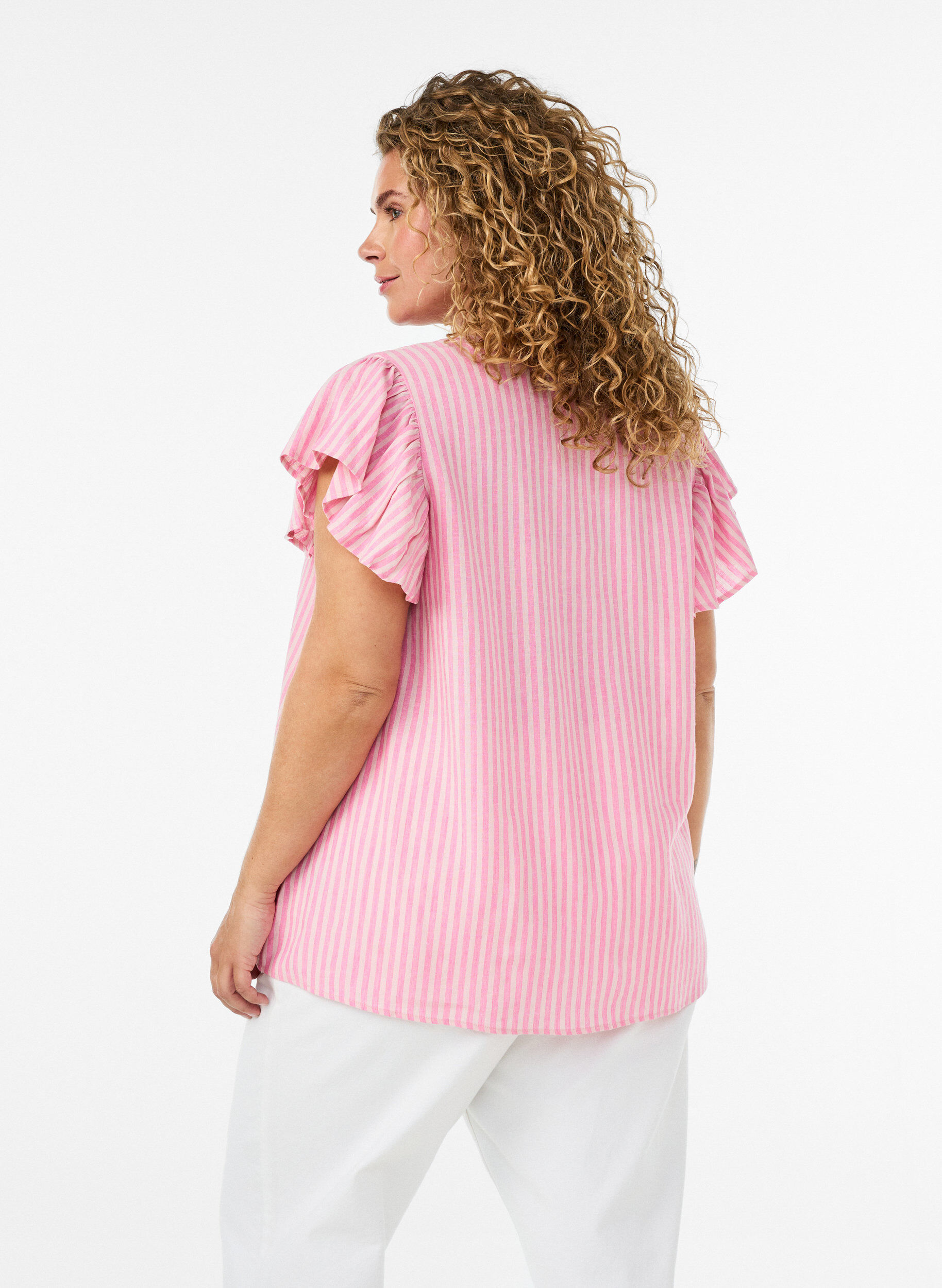 ZizziBlouse en viscose et lin avec manches &agrave; volants, Rose, Model image number 2