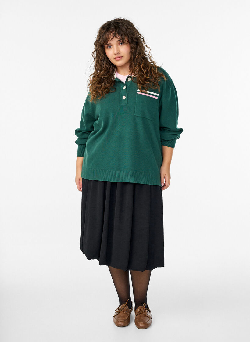 Jupe ballon mi-longue avec une ceinture &eacute;lastique, Noir, Model image number 0