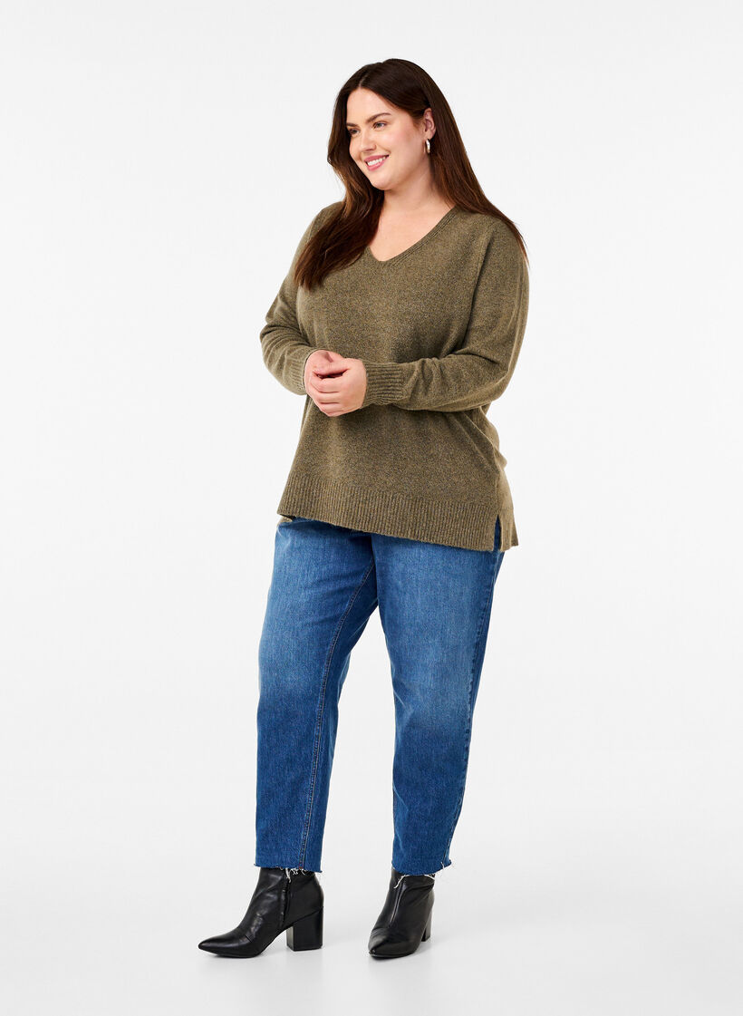  Strickbluse mit V-Ausschnitt, Dusky G. Black Mel., Model image number 2