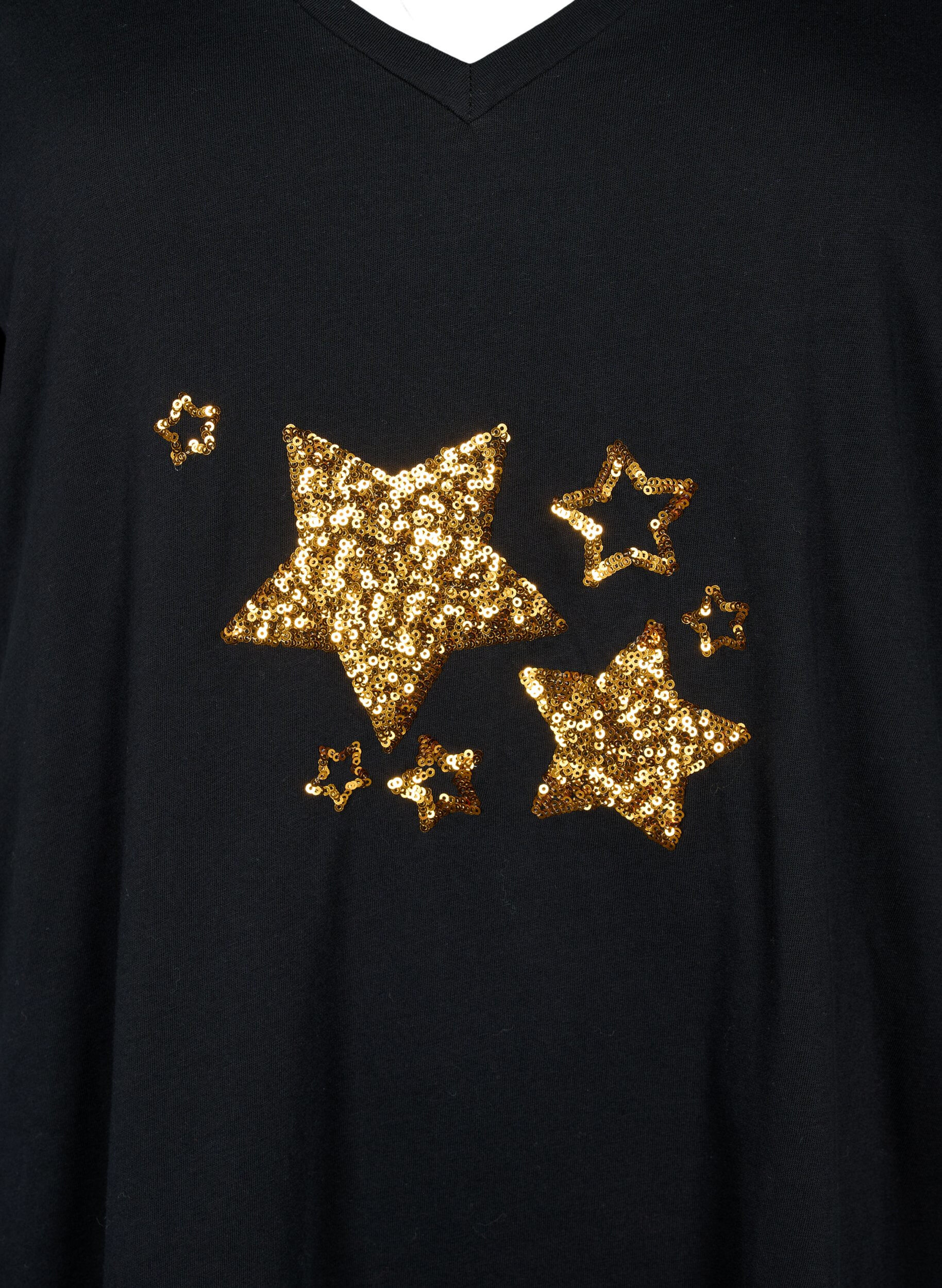 Zizzi T-shirt &agrave; paillettes en coton, Black W. Star, Packshot image number 2