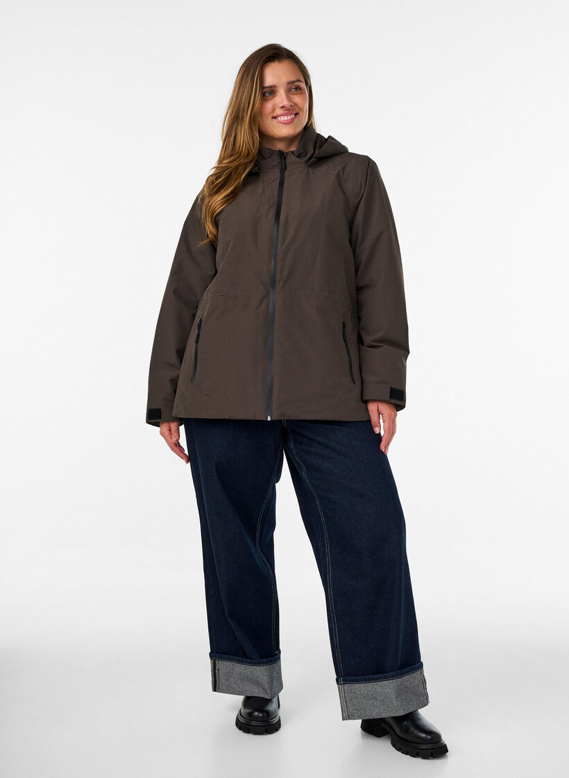 Veste d'hiver imperm&eacute;able avec capuche amovible, Marron, Model image number 1