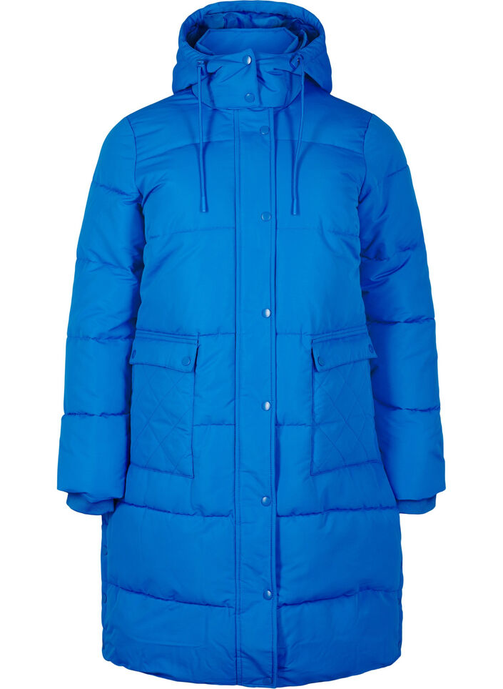 Longue veste polaire avec poches et capuche, Bleu, Packshot image number 0