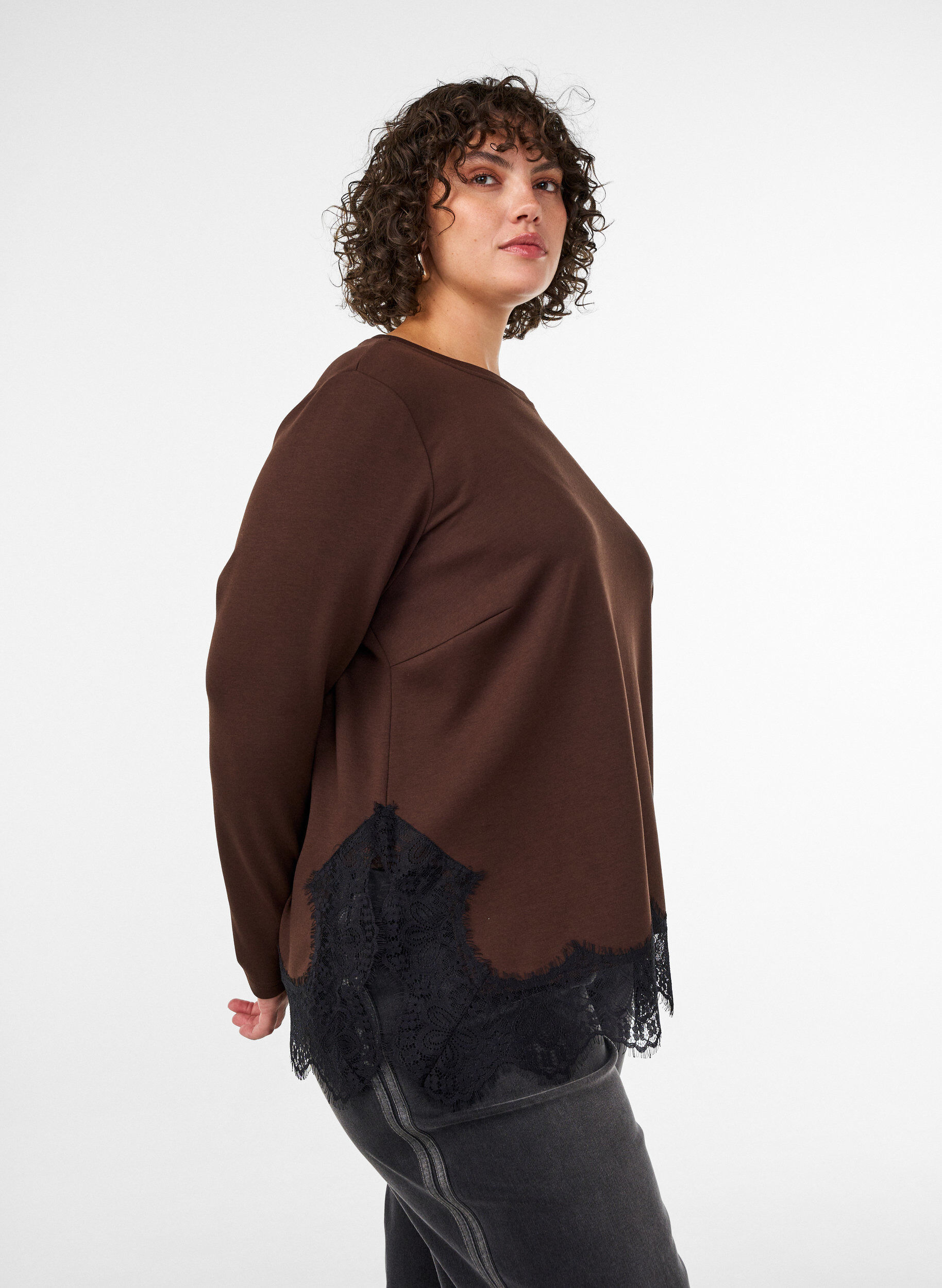ZizziBluse aus Jersey mit Spitzen, Braun, Model image number 3