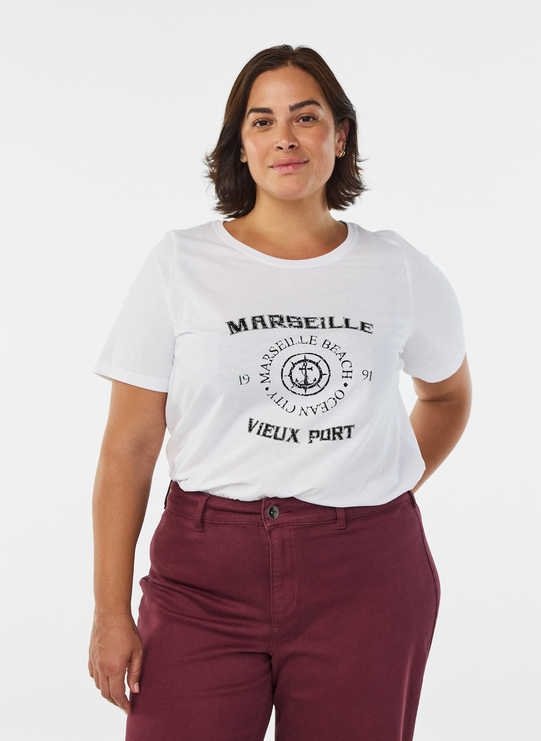 Zizzi T-shirt imprim&eacute;, Blanc, Model image number 0