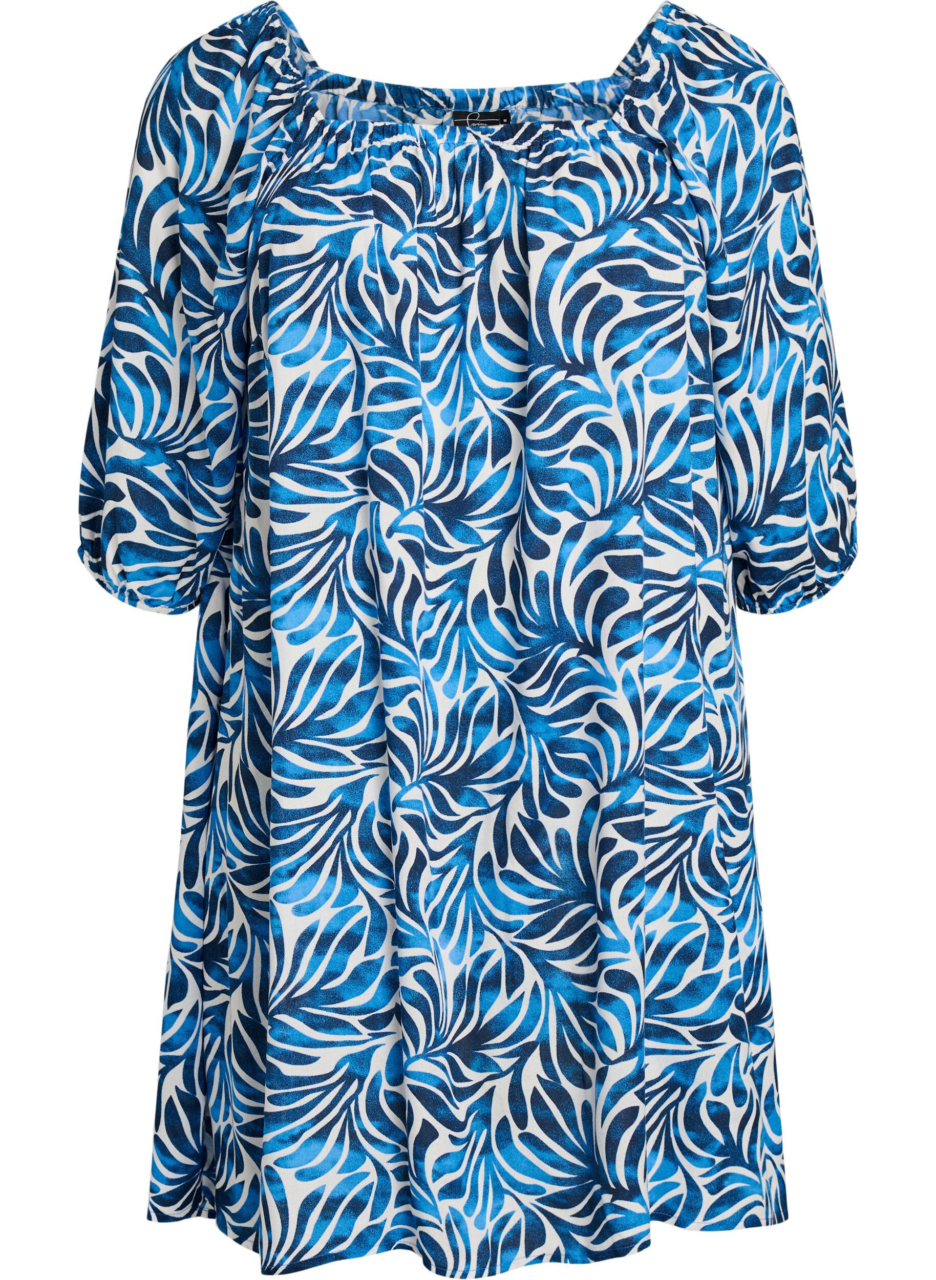 Zizzi Robe de plage en viscose avec imprim&eacute;, Bleu, Packshot image number 0