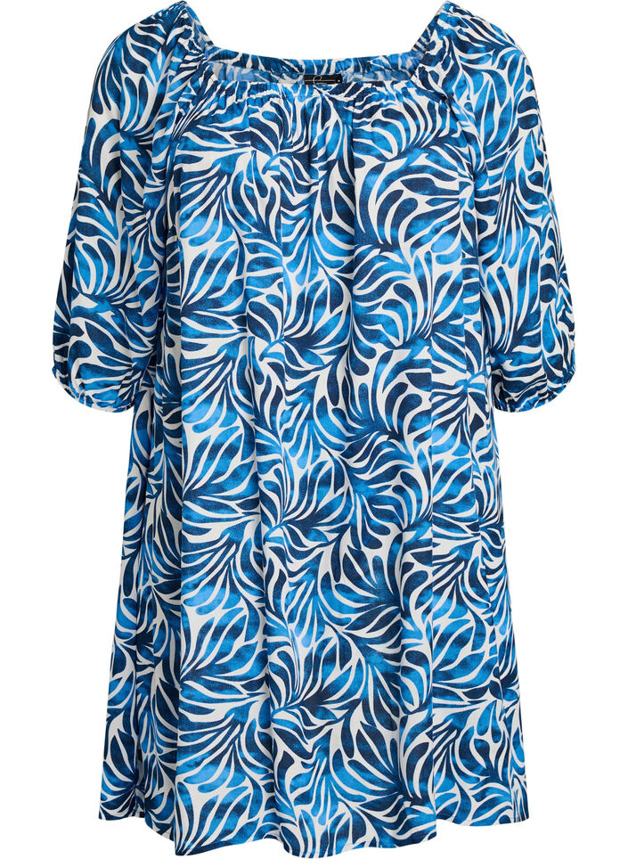 Robe de plage en viscose avec imprim&eacute;, Bleu, Packshot image number 0