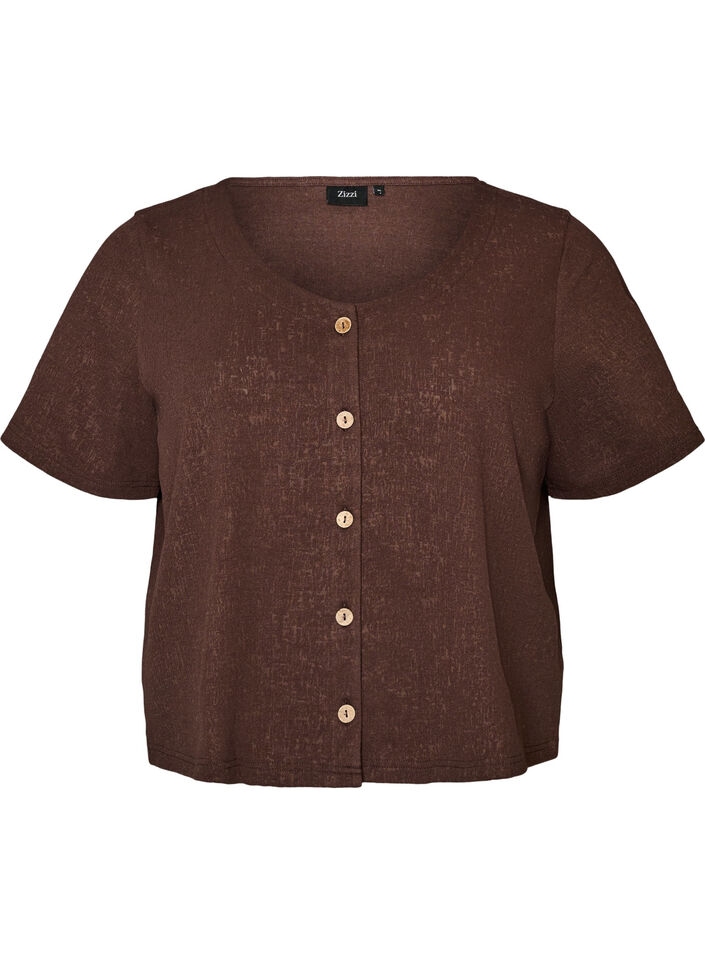 Strukturierte Bluse aus Baumwolle mit Knopfleiste, Braun, Packshot image number 0