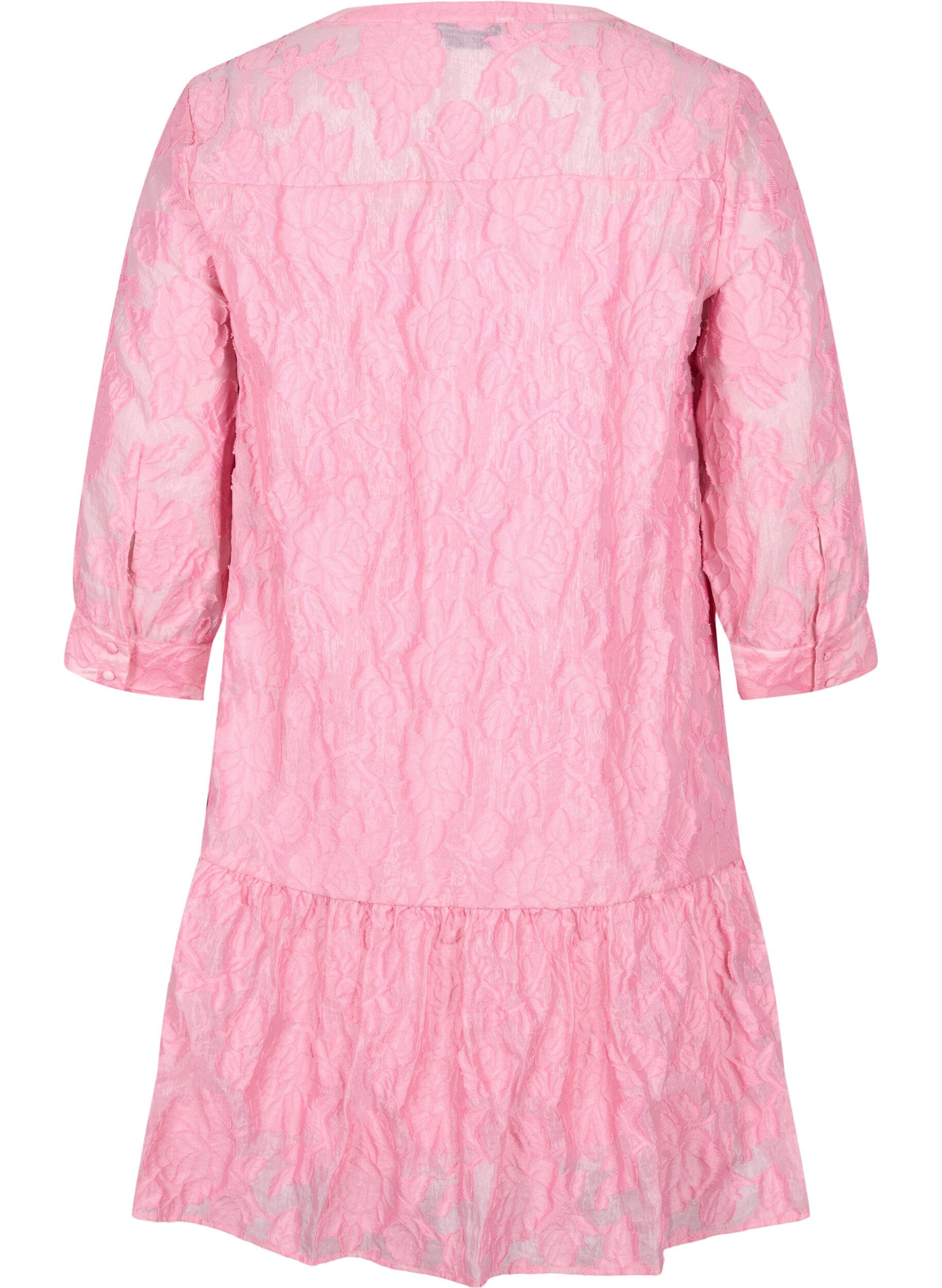 Zizzi Robe en jacquard &agrave; volants et forme en trap&egrave;ze, Cashmere Rose, Packshot image number 1