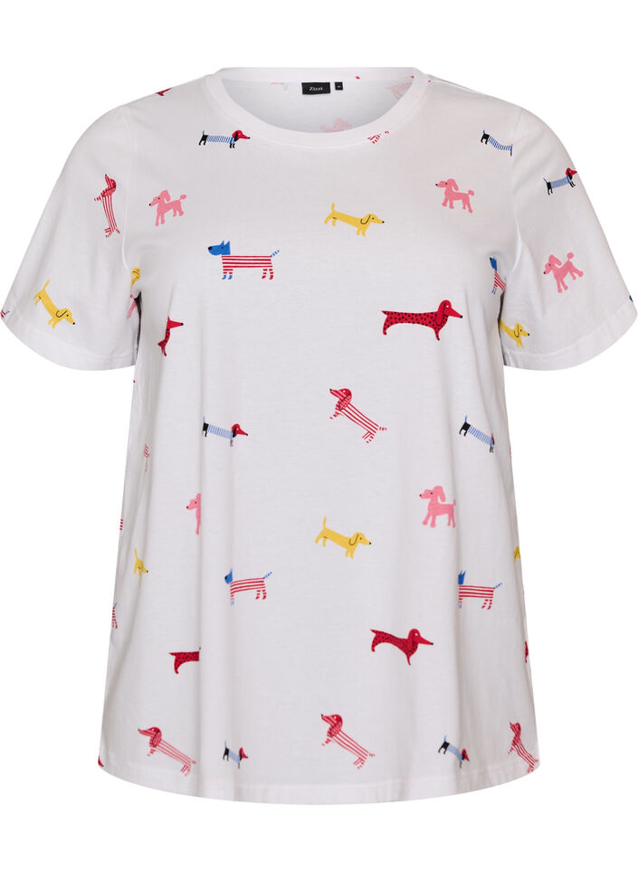 T-shirt en coton avec imprim&eacute; chien, Blanc, Packshot image number 0