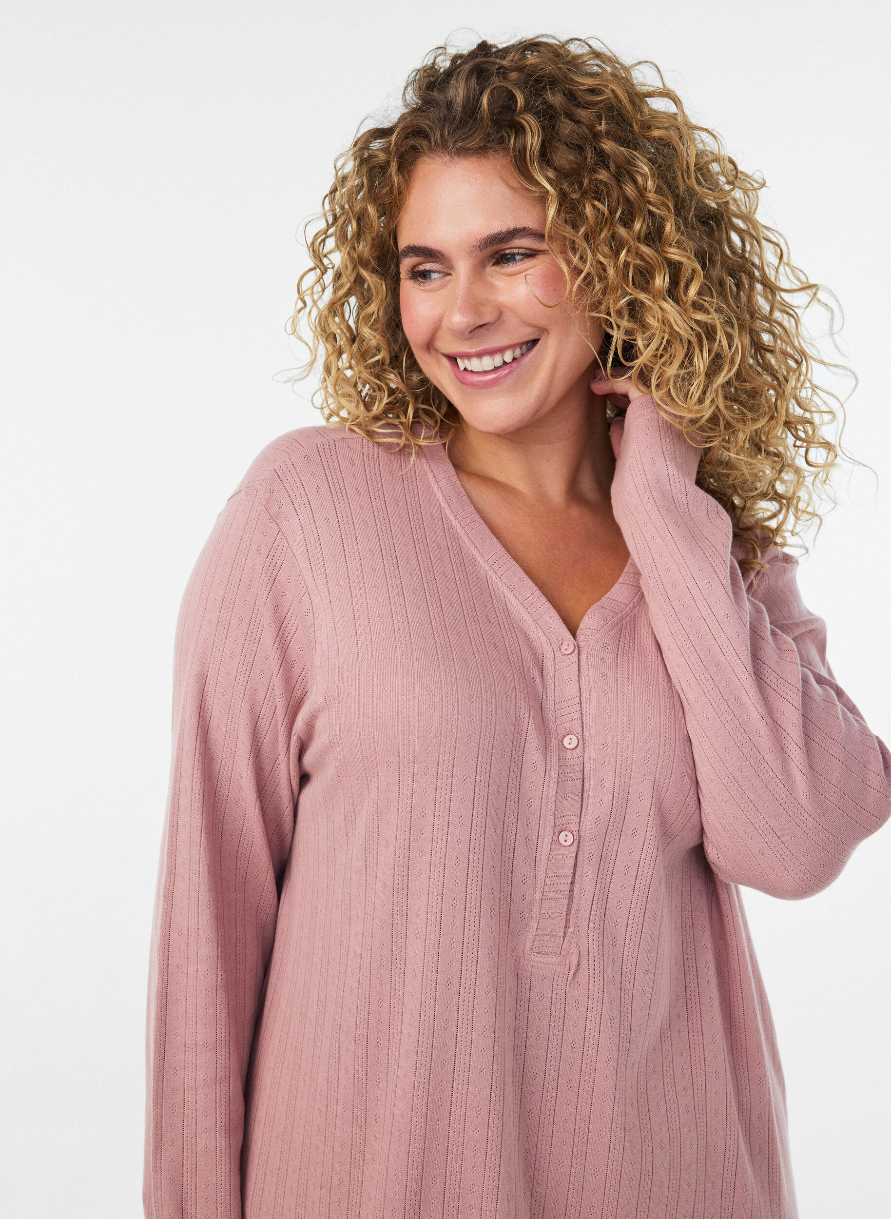 ZizziNuisette en coton biologique avec broderie ajour&eacute;e, Rose, Model image number 3