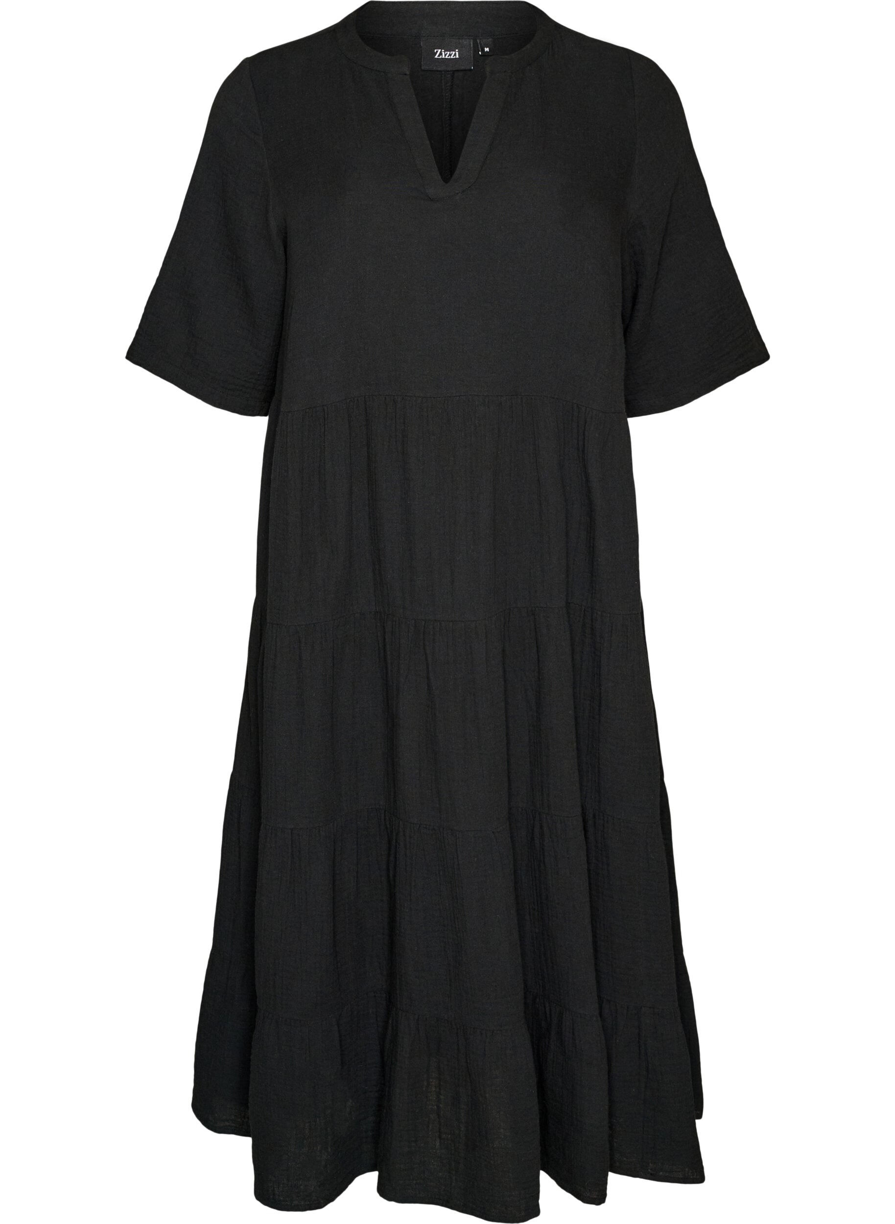 ZizziRobe midi coupe &eacute;vas&eacute;e en mousseline de coton, Noir, Packshot image number 0