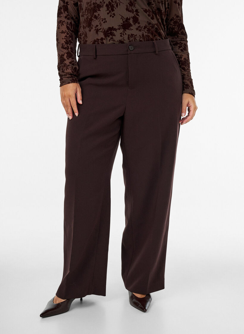 Pantalon tailleur large &agrave; taille haute, Marron, Model image number 2