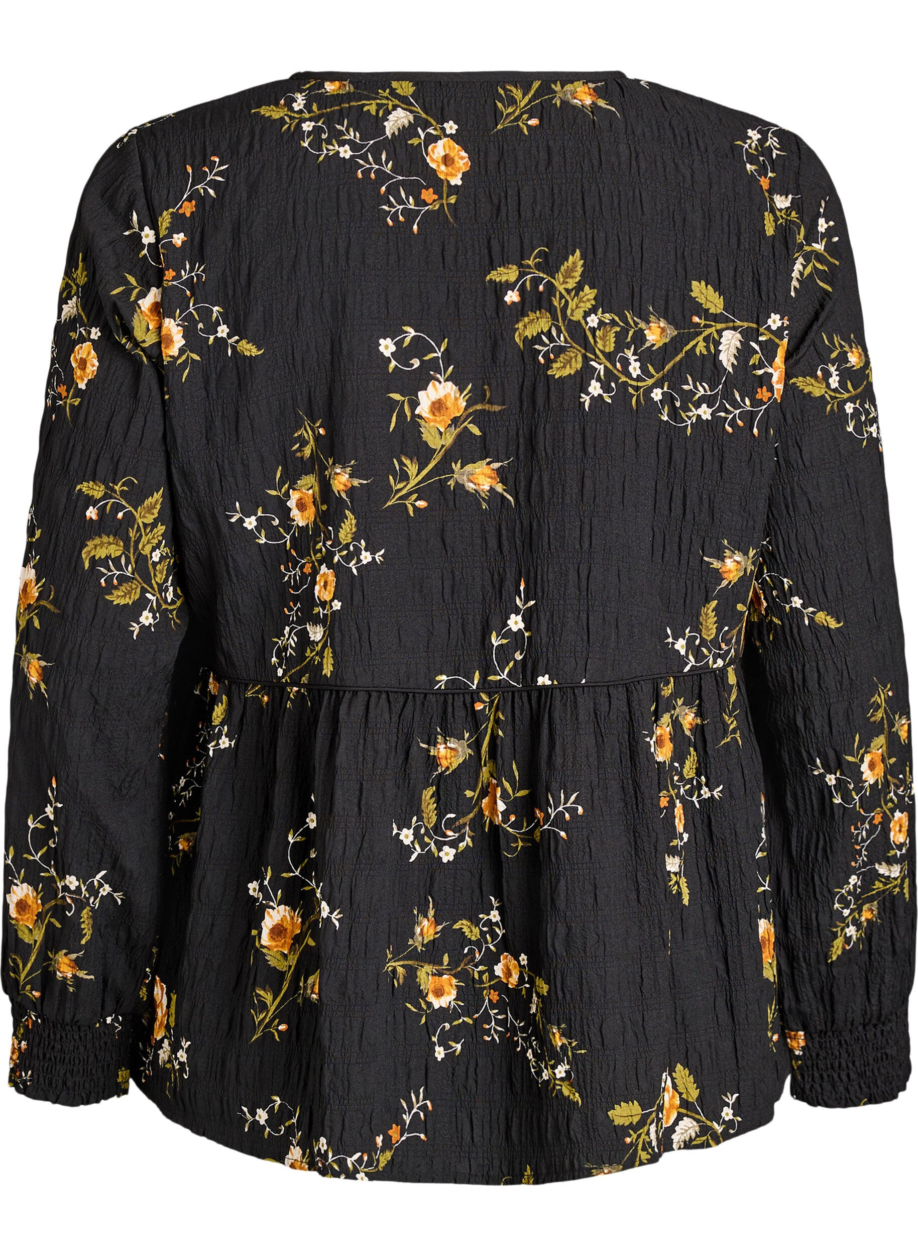 ZizziChemisier &agrave; manches longues avec imprim&eacute; floral, Noir, Packshot image number 1
