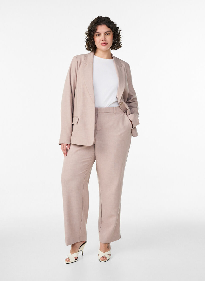 Taillierte Hose mit hoher Taille und gerader Passform, Beige, Model image number 0