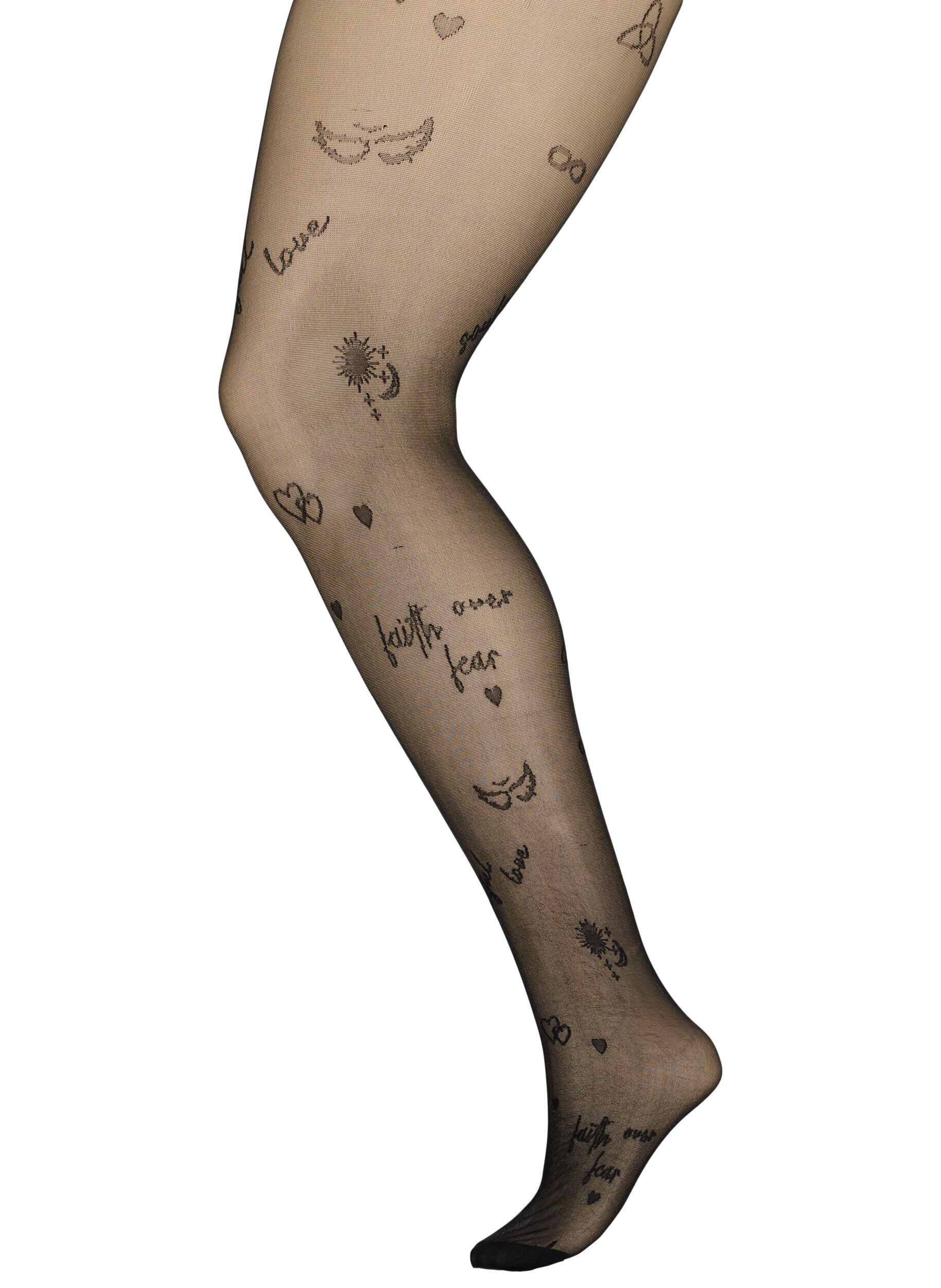 Zizzi Collants tatouage en 25 denier, Black, Packshot image number 0