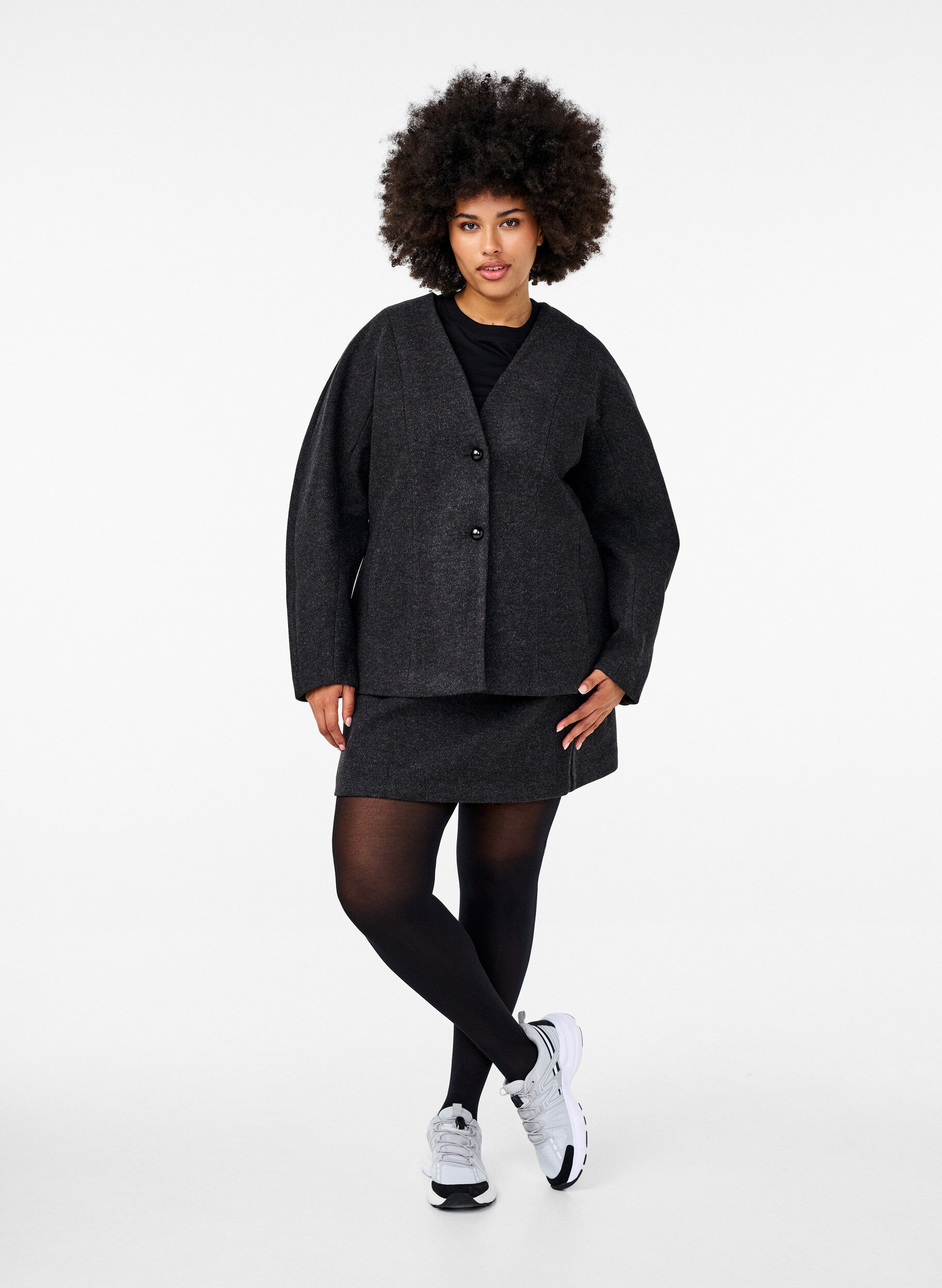 Zizzi Blazer ajust&eacute;, Dark Grey Melange, Model image number 2