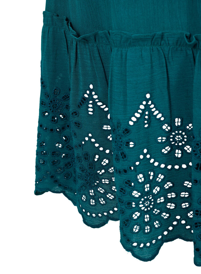 Robe de plage à smocks en viscose avec broderie anglaise, Deep Teal, Packshot image number 3
