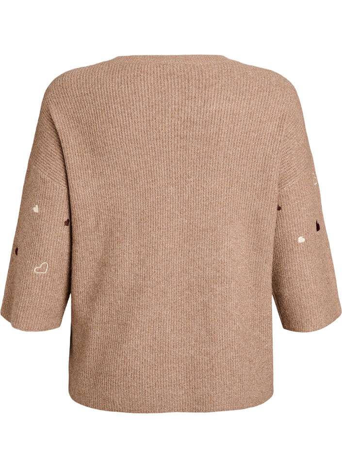 Pullover mit Herzen und 3/4-&Auml;rmeln, Braun, Packshot image number 1
