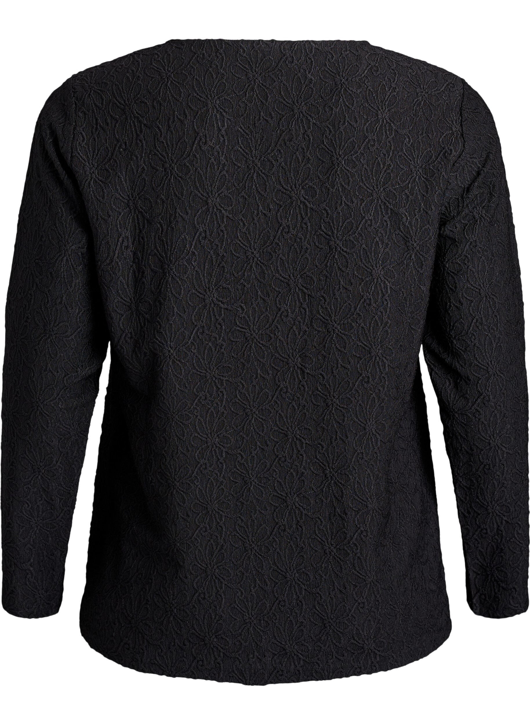 Zizzi Lang&auml;rmelige Bluse mit gebl&uuml;mter Struktur, Schwarz, Packshot image number 1