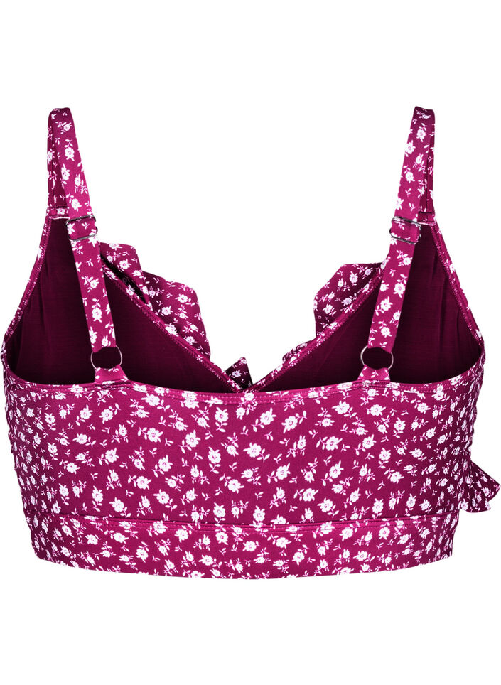 Gebl&uuml;mtes Bikinioberteil mit R&uuml;schendetails, Rot, Packshot image number 1