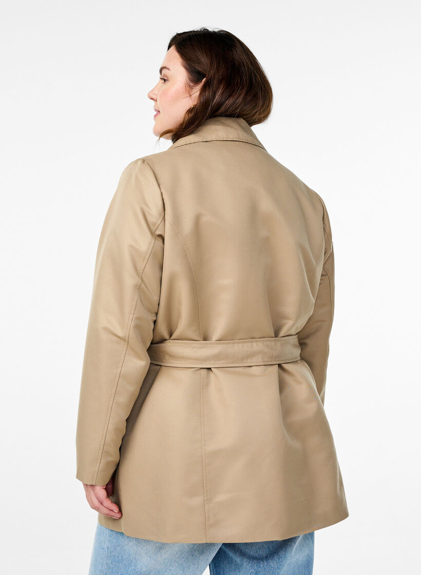 Kurzer Trenchcoat mit Gürtel, Beige, Model image number 2