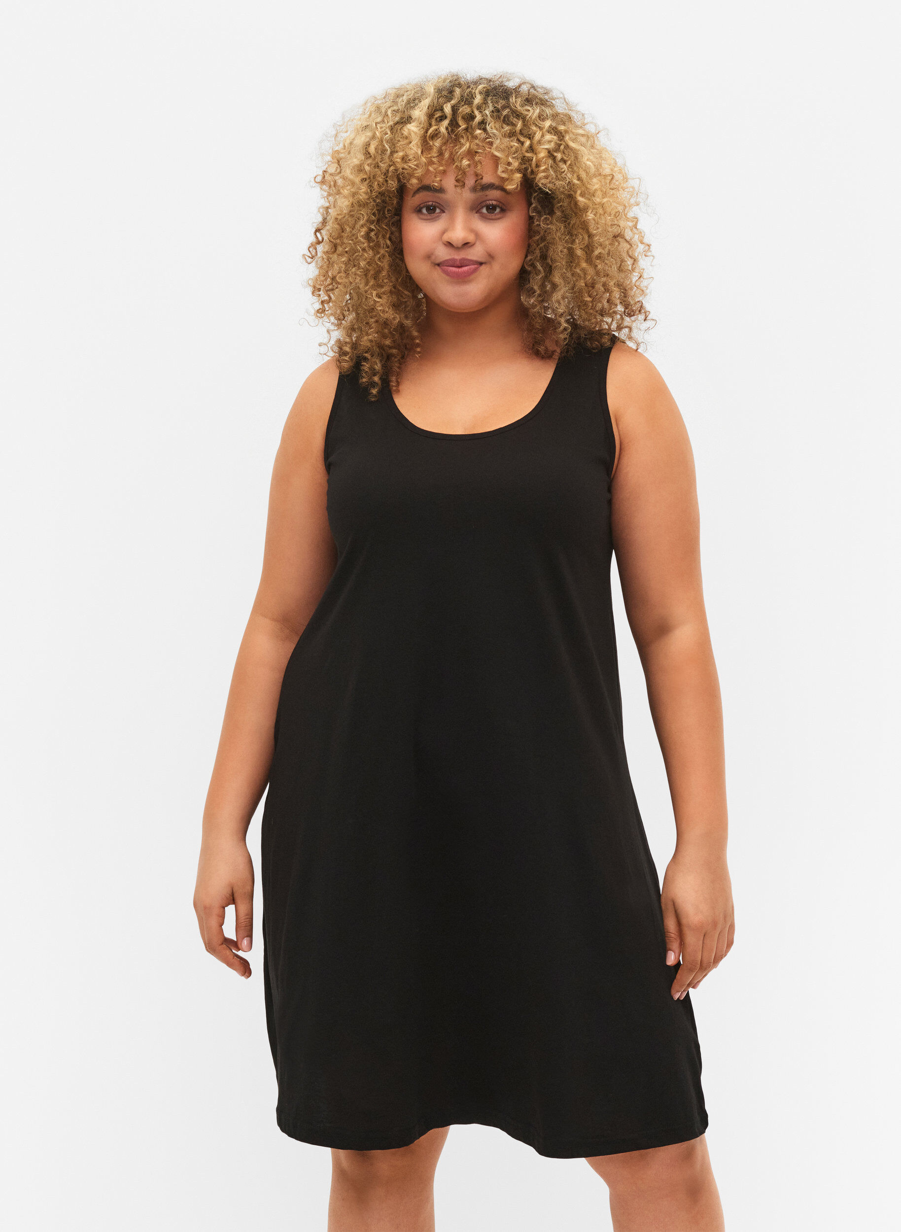 Zizzi &Auml;rmelloses Kleid aus Baumwolle mit A-Linie, Black, Model image number 0