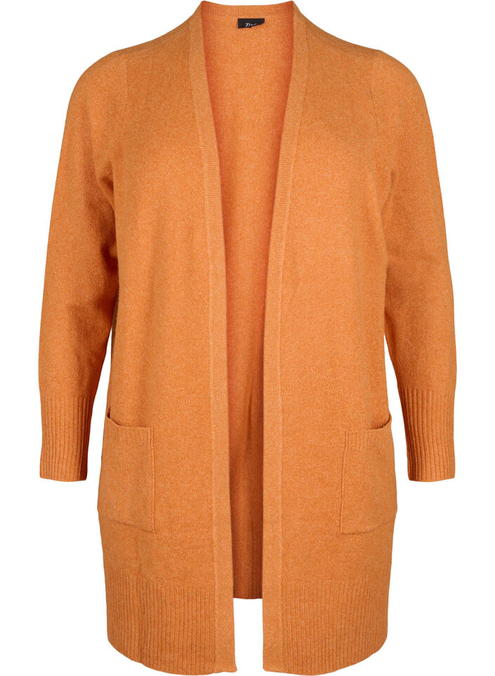 Cardigan en tricot côtelé avec poches, Orange foncé, Packshot image number 0
